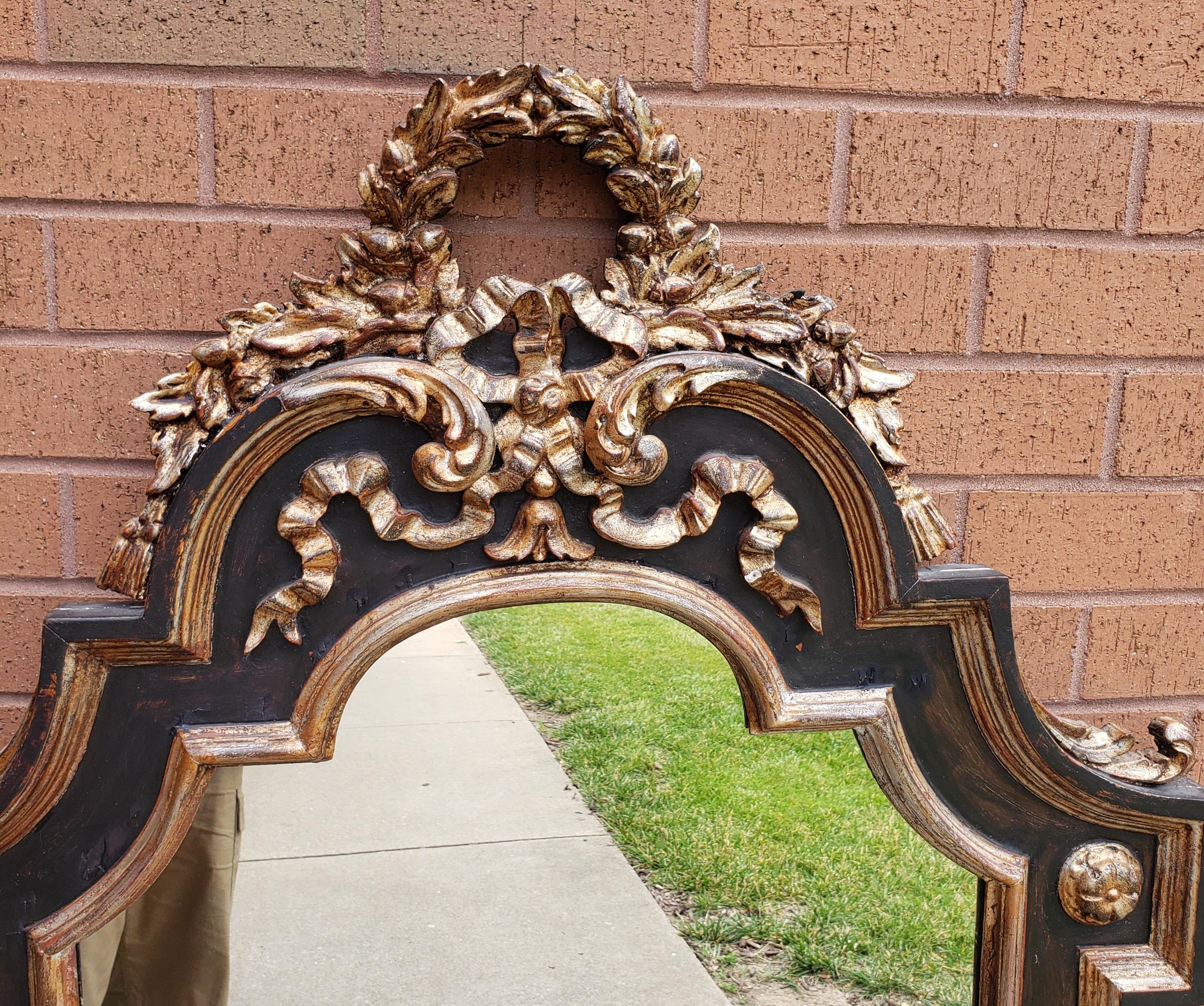Louis XVI Style Ebonized and Gilt Gesso Decorated Mirror In Good Condition For Sale In Germantown, MD