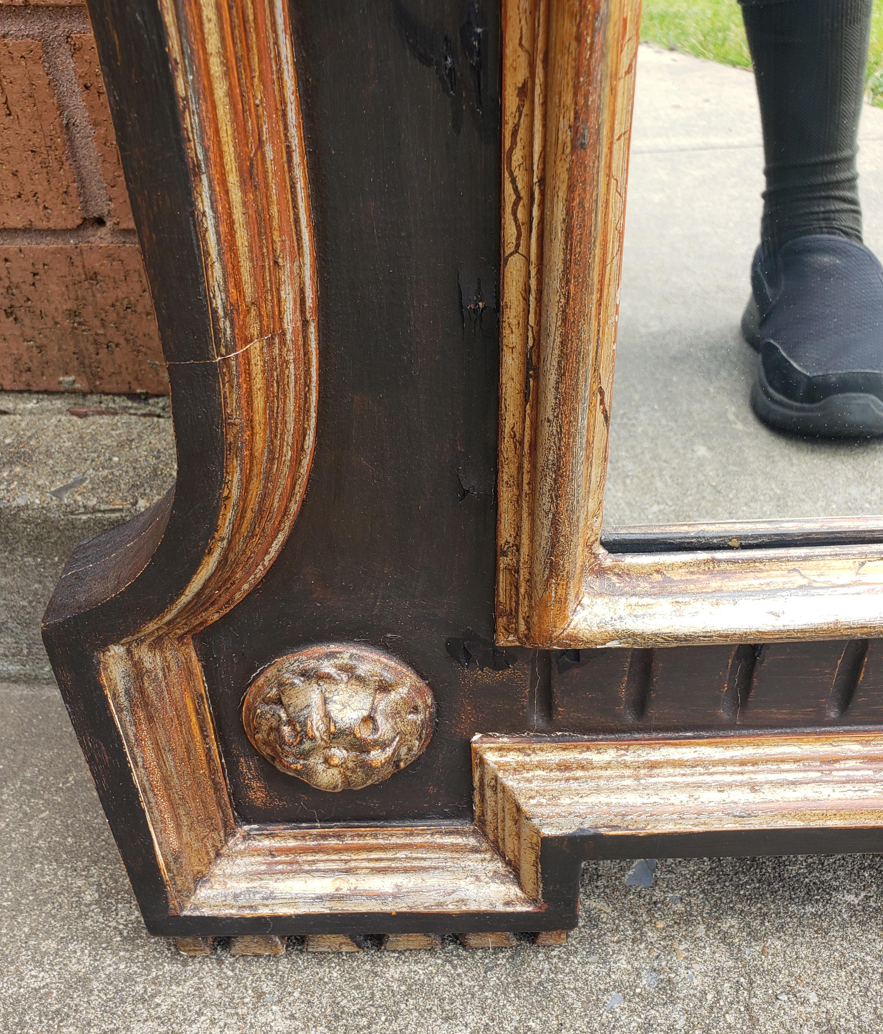 Louis XVI Style Ebonized and Gilt Gesso Decorated Mirror For Sale 2
