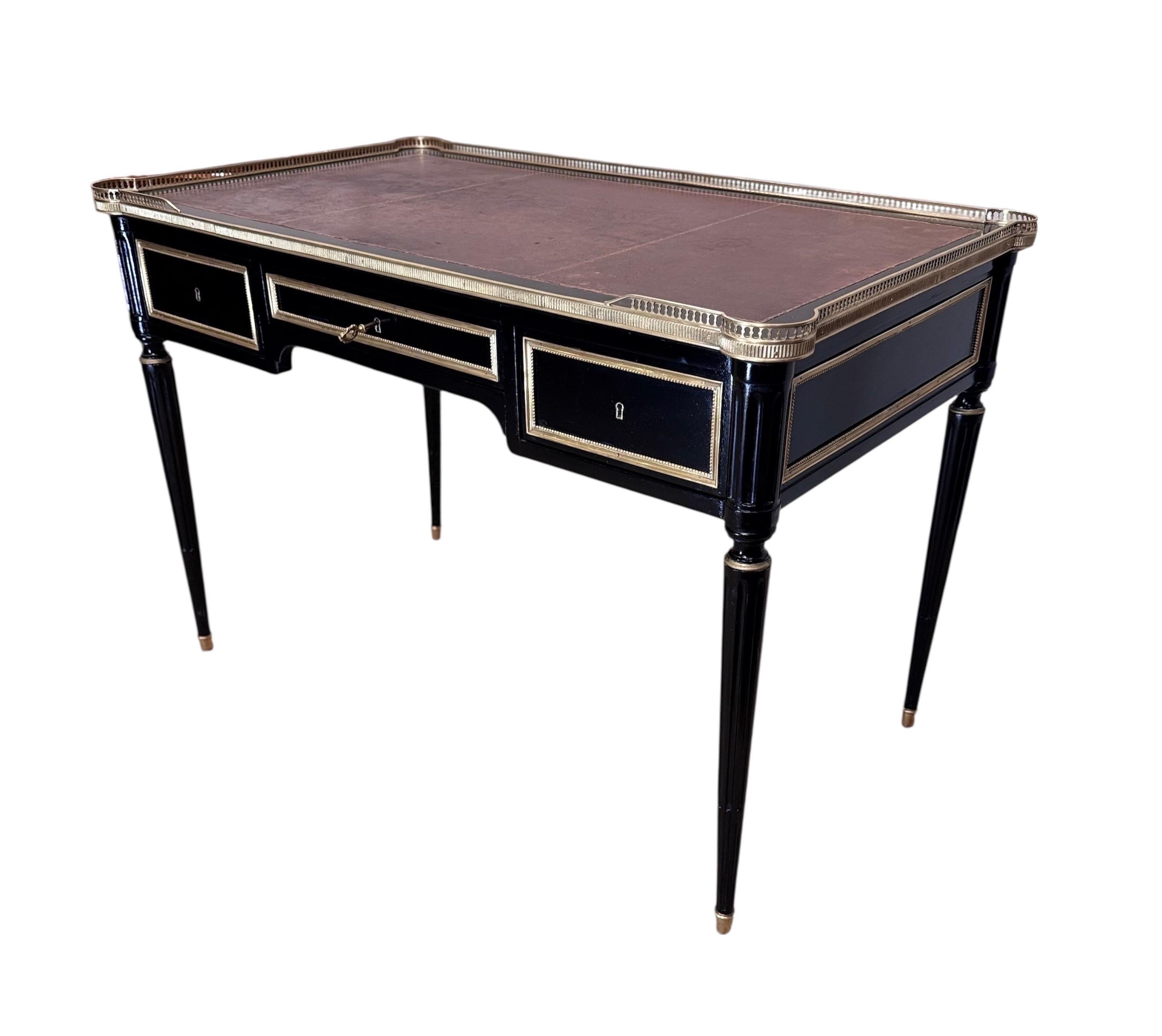 Leather Louis XVI Style Ebonized Bureau Plat For Sale