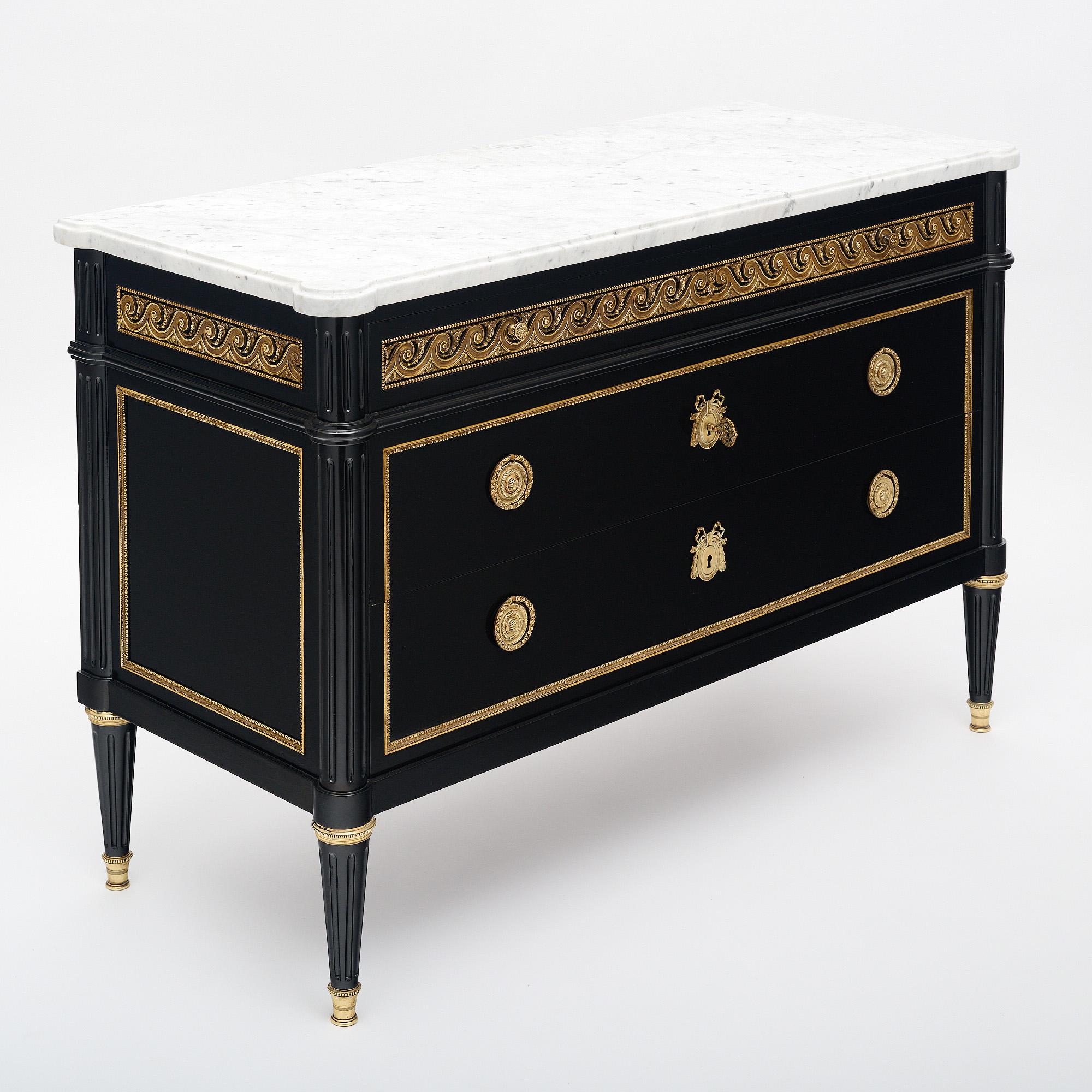 French Louis XVI Style Ebonized Chest of Drawers For Sale
