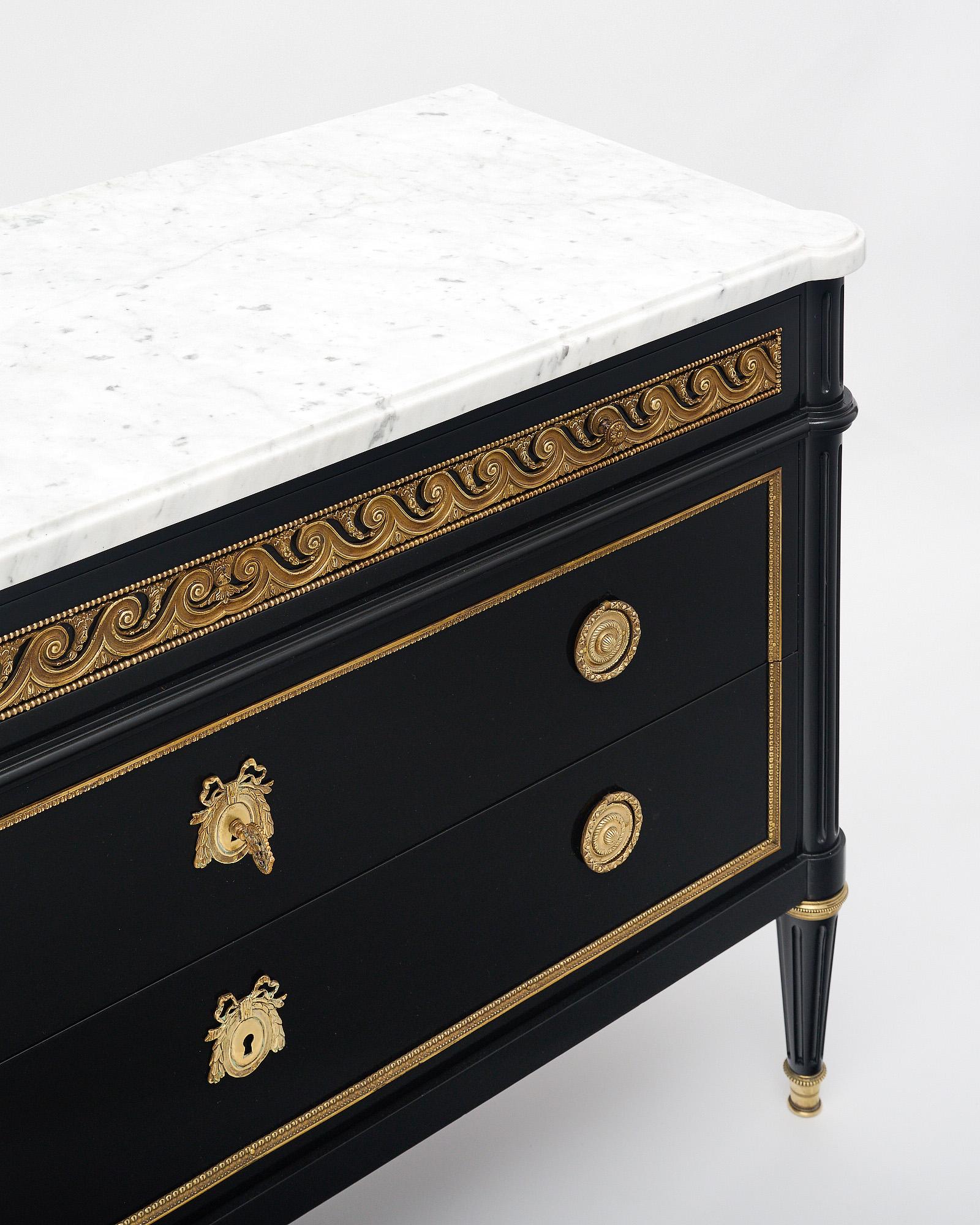 Louis XVI Style Ebonized Chest of Drawers In Good Condition For Sale In Austin, TX