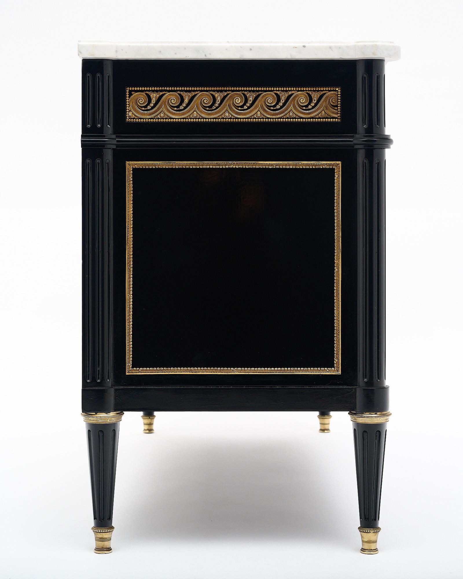 Brass Louis XVI Style Ebonized Chest of Drawers For Sale