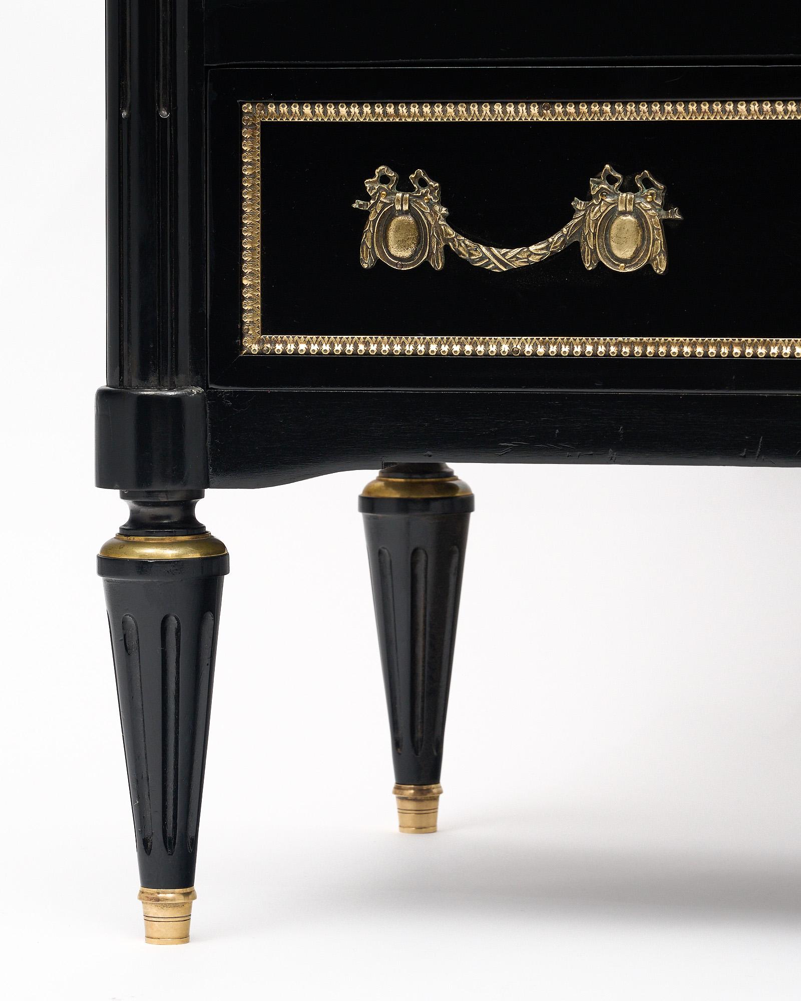 Brass Louis XVI Style Ebonized Chest of Drawers For Sale