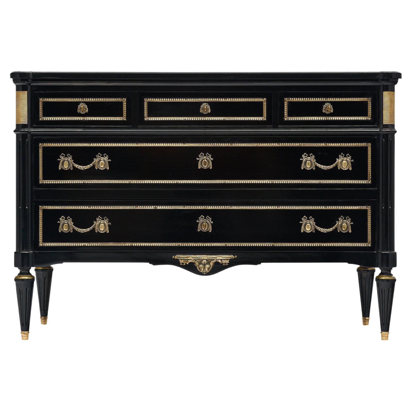 Louis XVI Style Ebonized Chest of Drawers For Sale