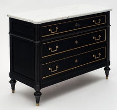 Louis XVI Style Ebonized Chest with Carrara Marble