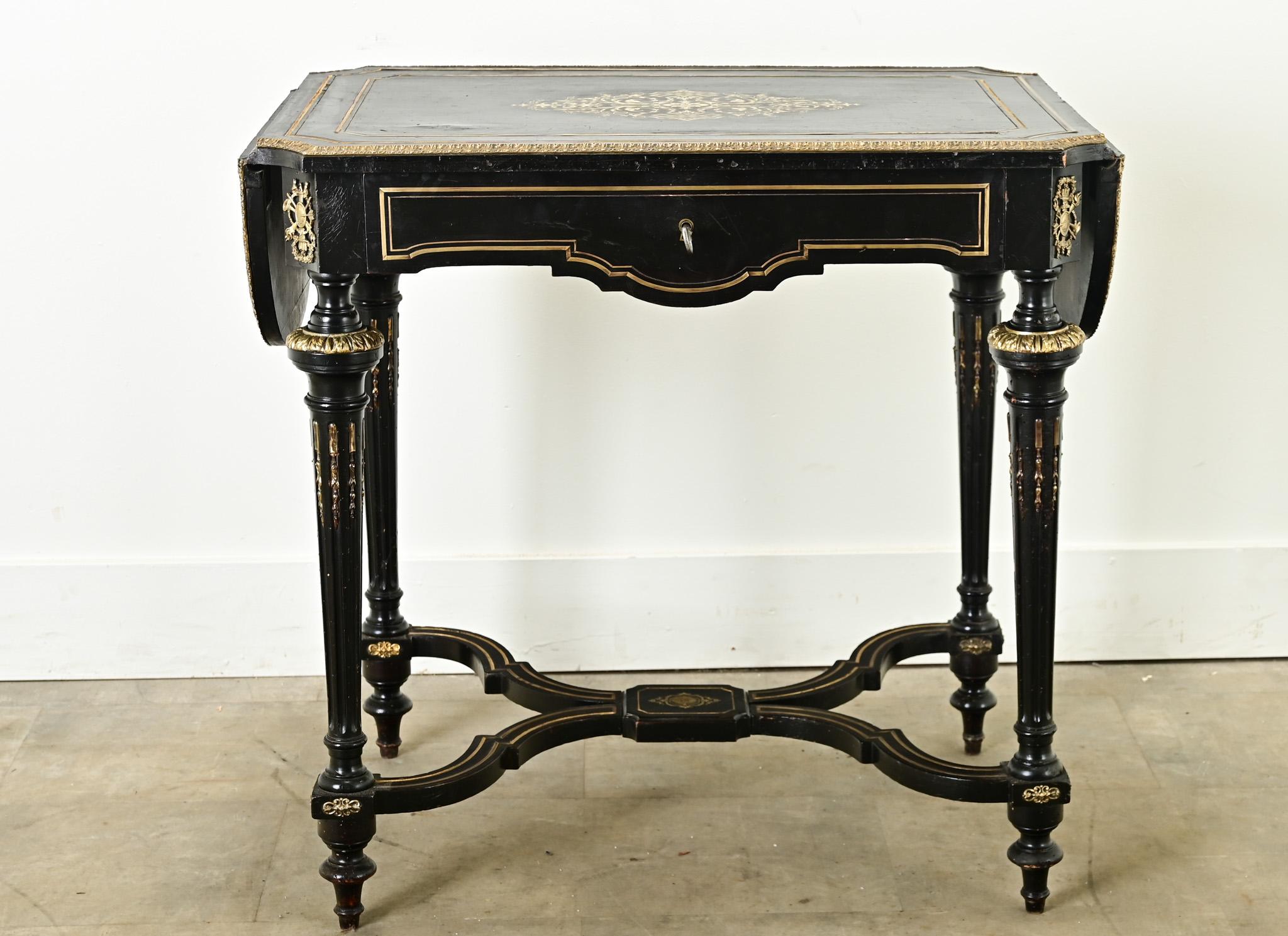 Louis XVI Style Ebonized Drop Leaf Desk For Sale 5