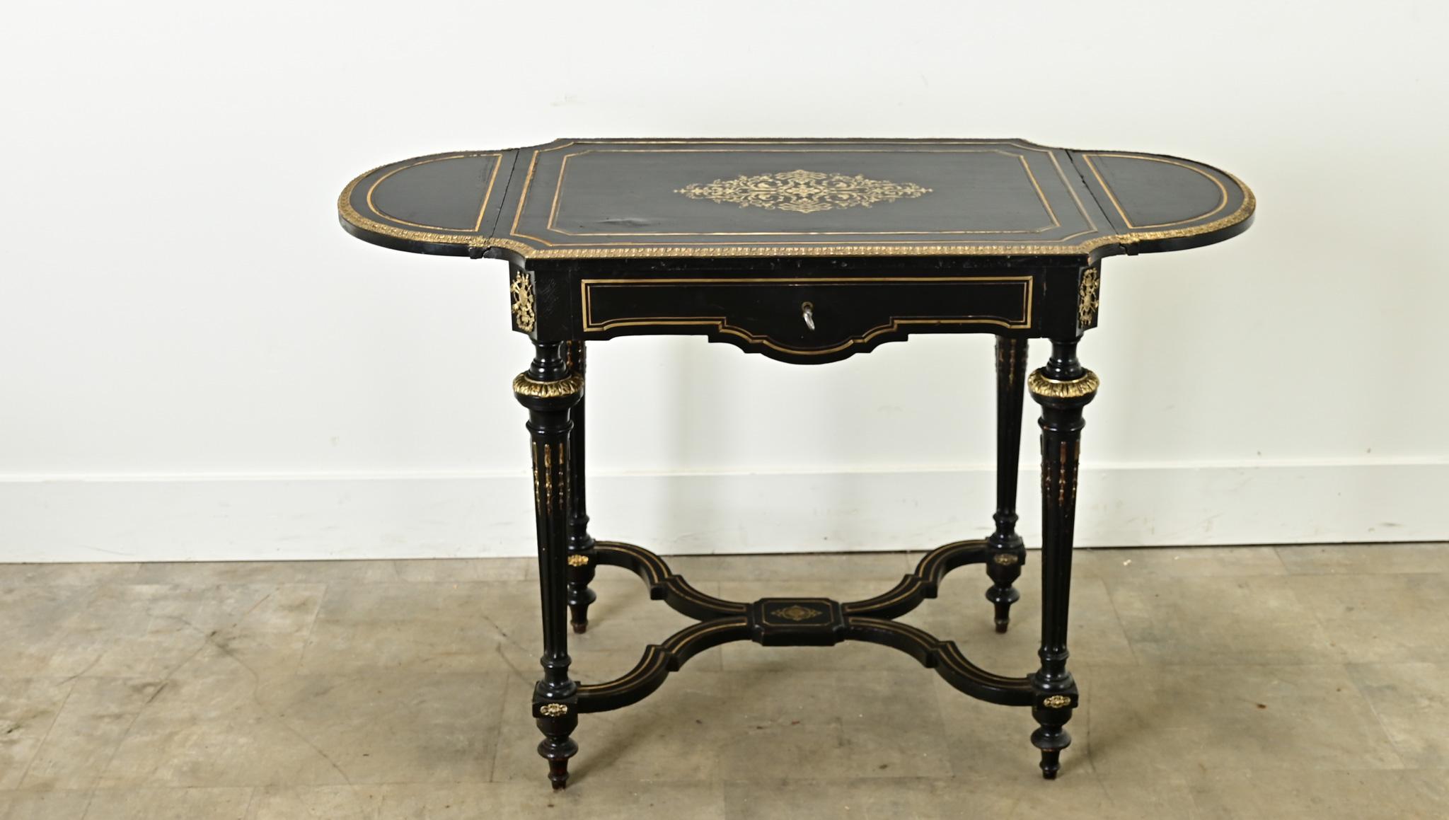 French Louis XVI Style Ebonized Drop Leaf Desk For Sale