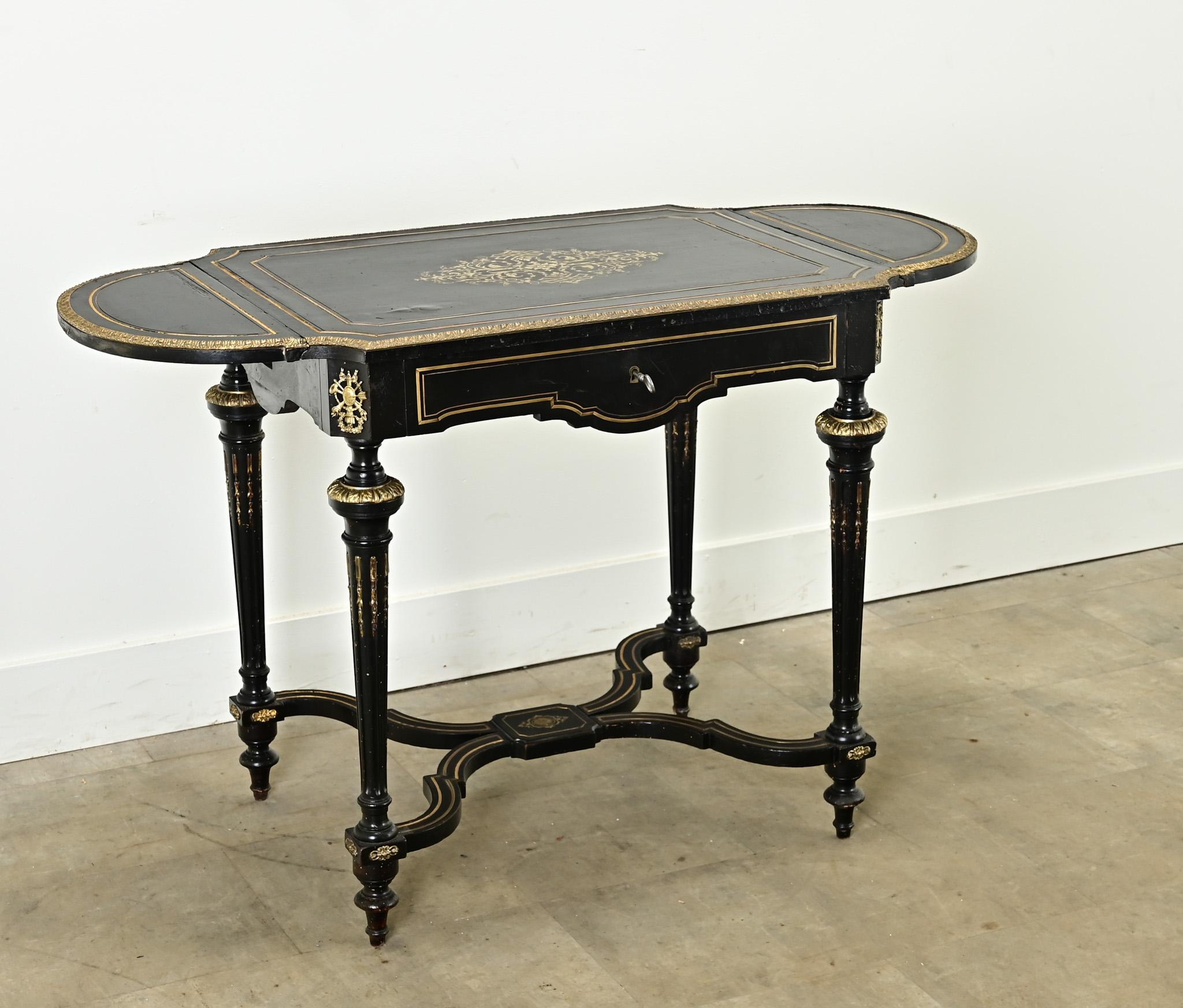 Hand-Carved Louis XVI Style Ebonized Drop Leaf Desk For Sale