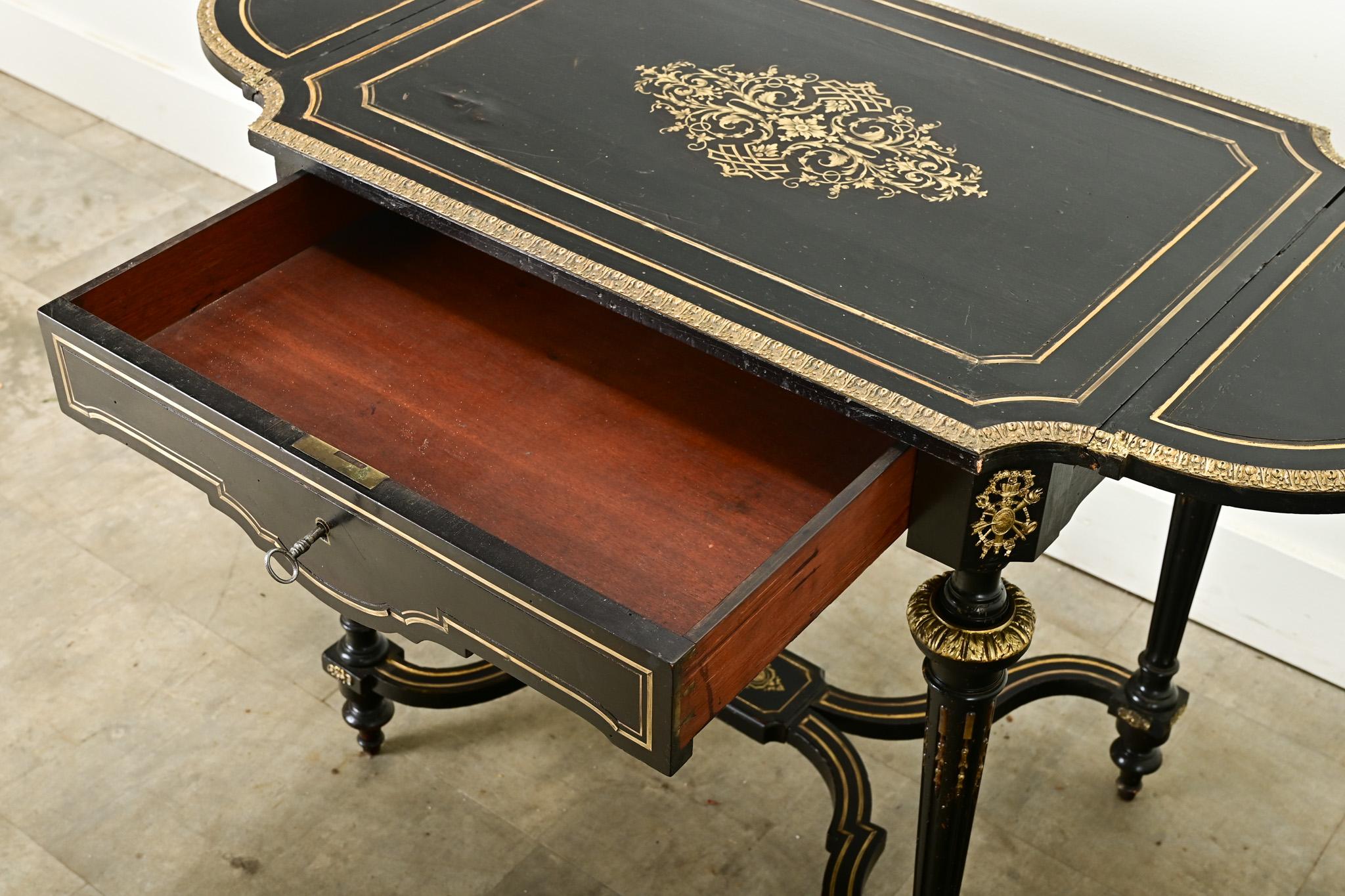 Louis XVI Style Ebonized Drop Leaf Desk For Sale 2