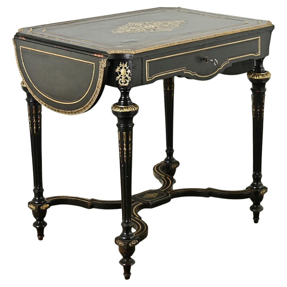 Louis XVI Style Ebonized Drop Leaf Desk