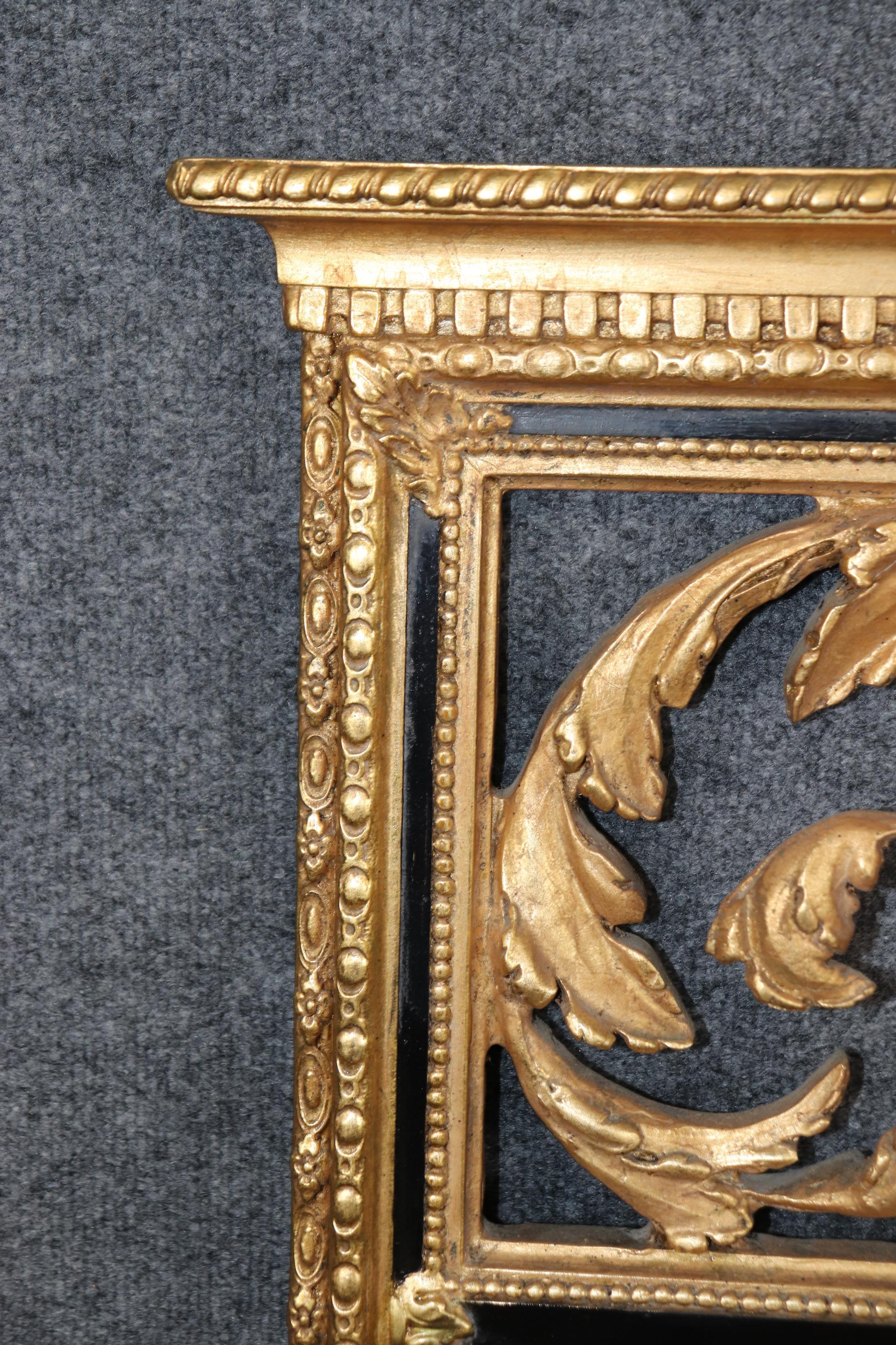 Gesso Louis XVI Style Ebonized Gold Gilt Carved Trumeau Mirror By Friedman Brothers