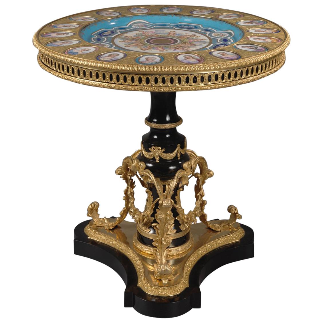 Gueridon ebanizzato in stile Luigi XVI con placche in stile Sèvres, 1870 ca. in vendita