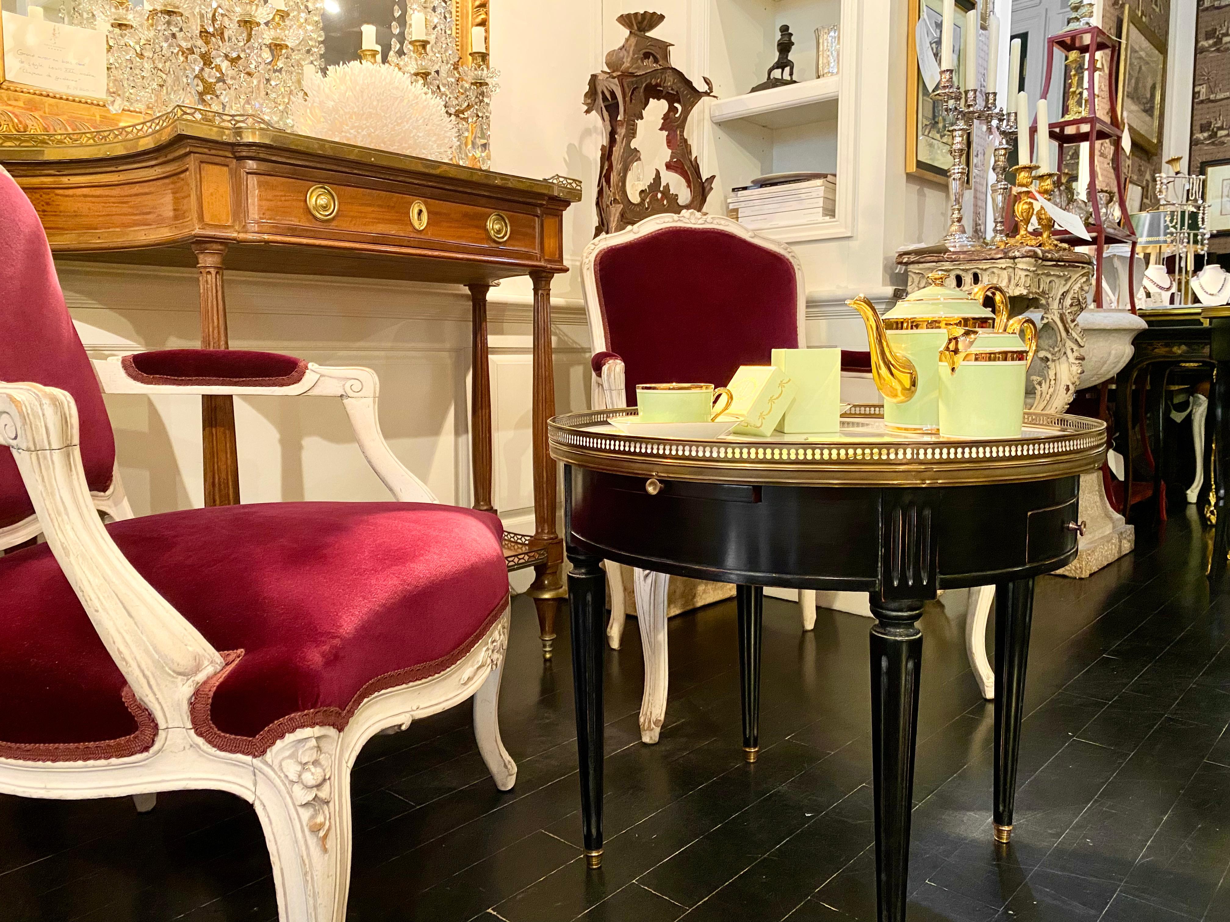 Louis XVI Style Ebonized Marble-Top Bouillotte Table 11