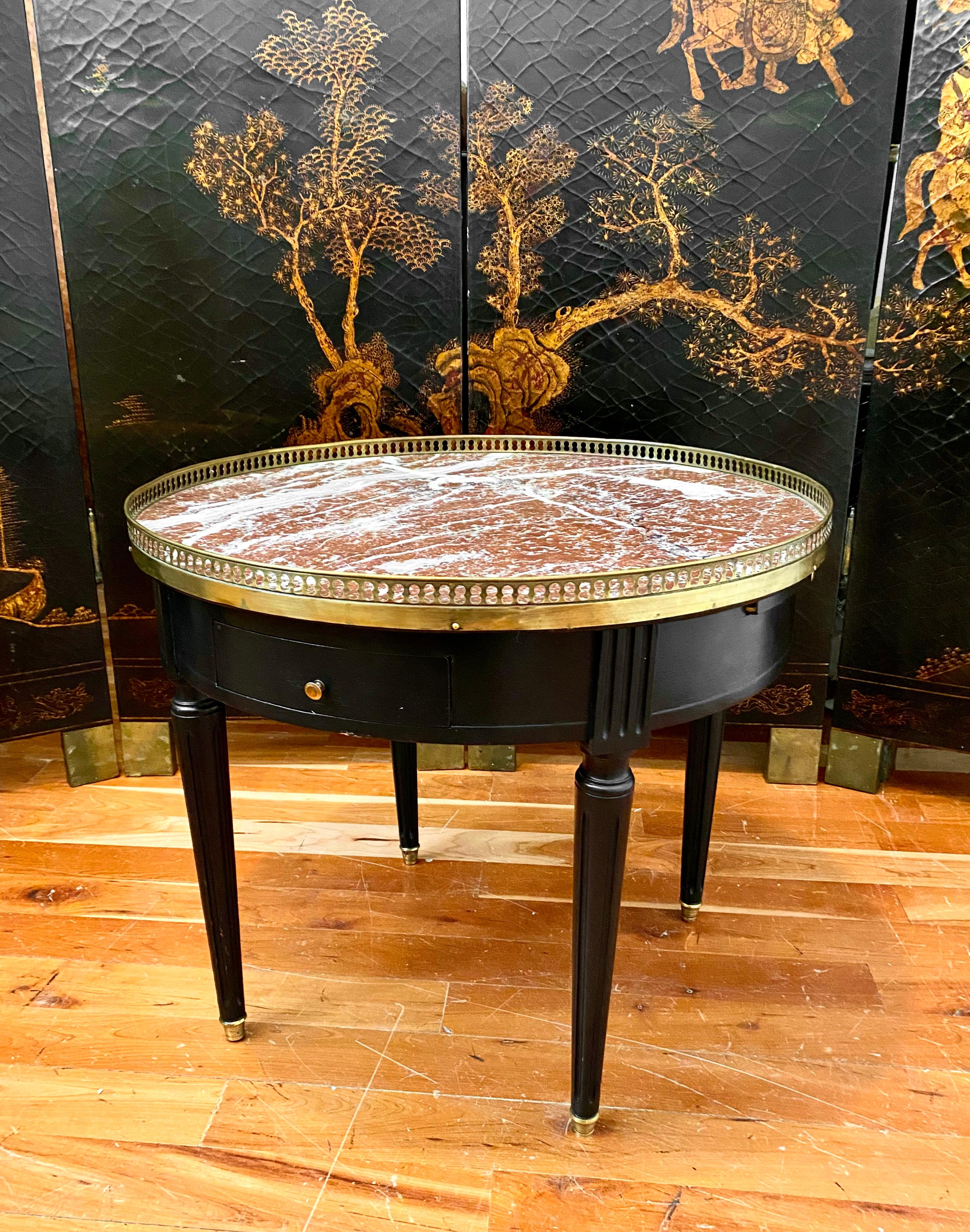 French Louis XVI Style Ebonized Marble-Top Bouillotte Table