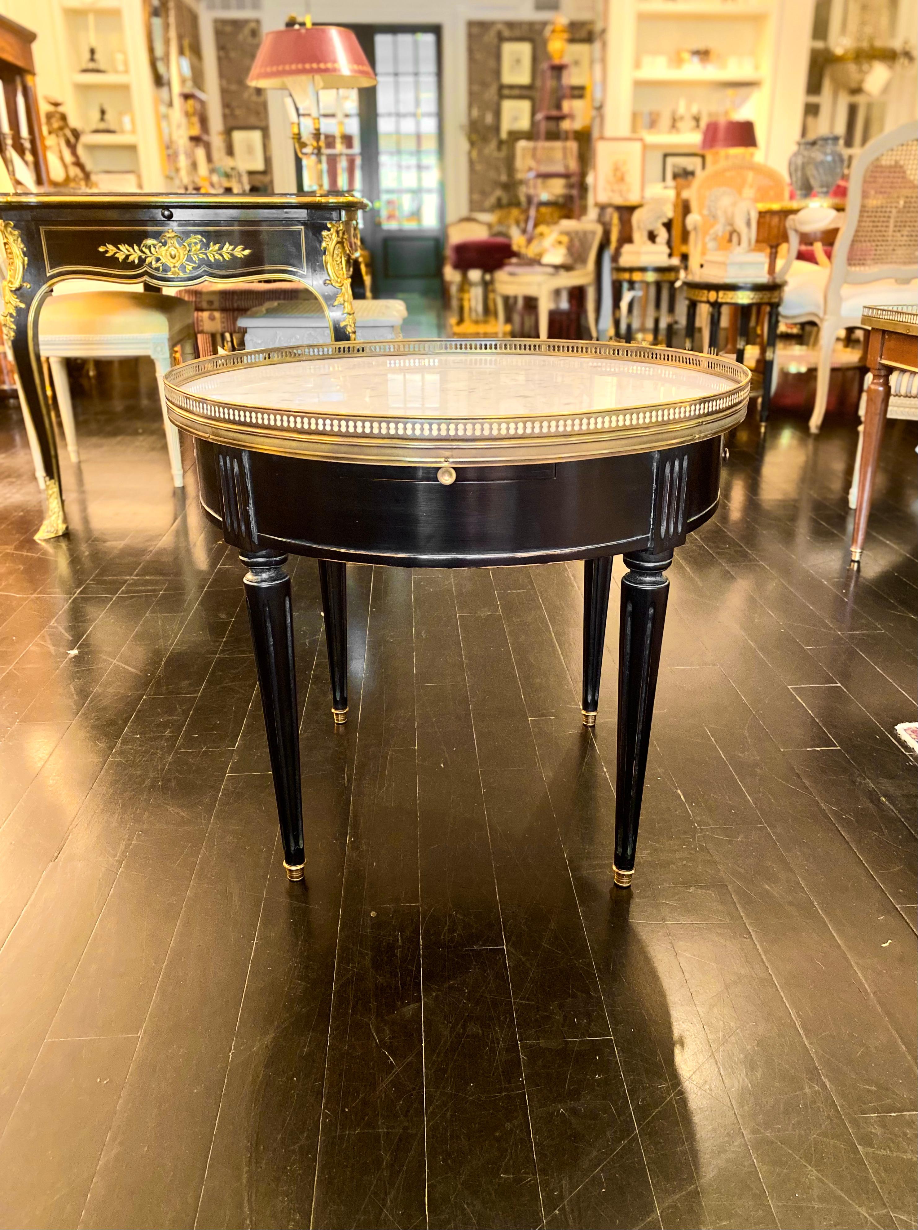 20th Century Louis XVI Style Ebonized Marble-Top Bouillotte Table