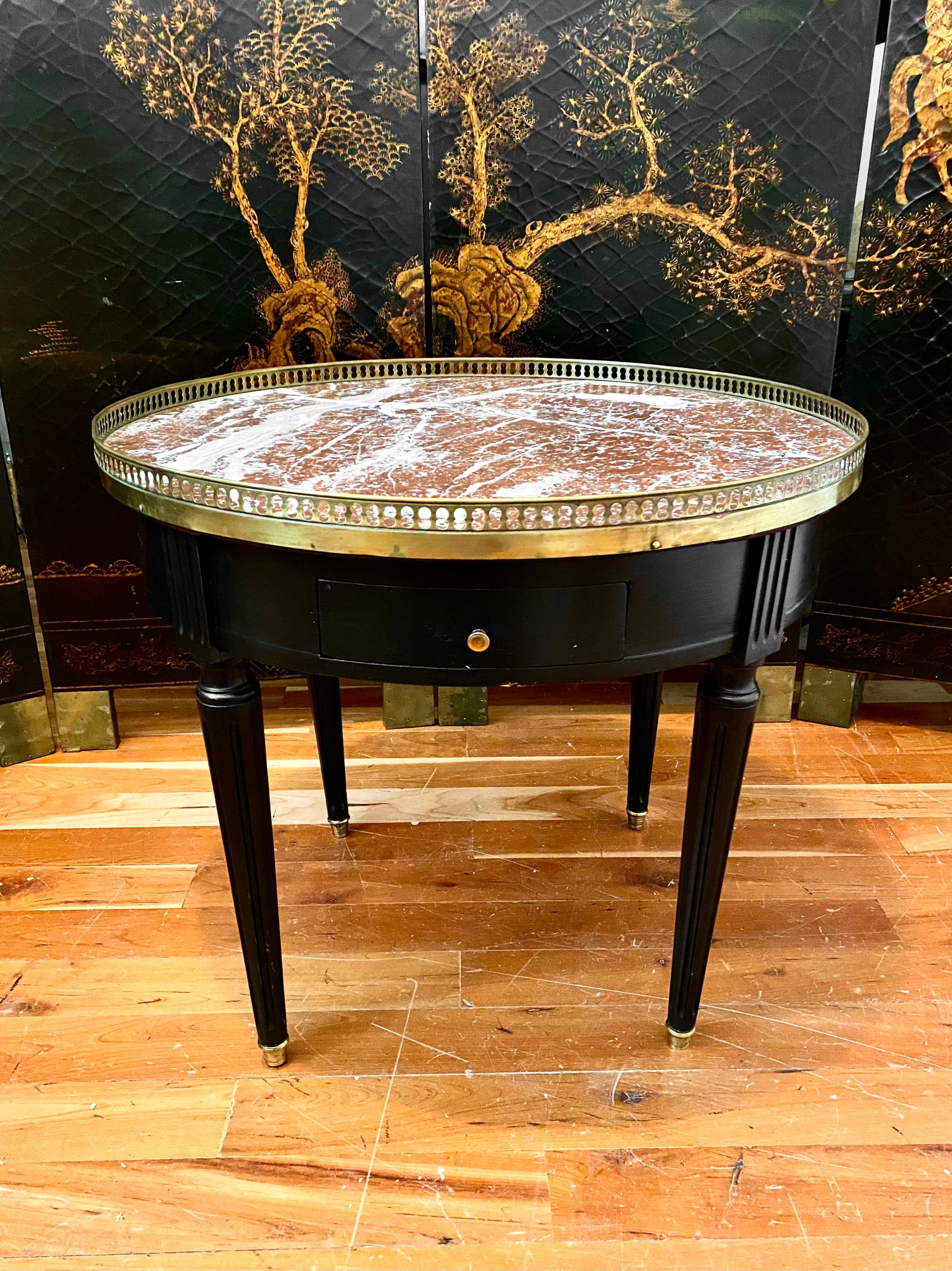 Louis XVI Style Ebonized Marble-Top Bouillotte Table 3