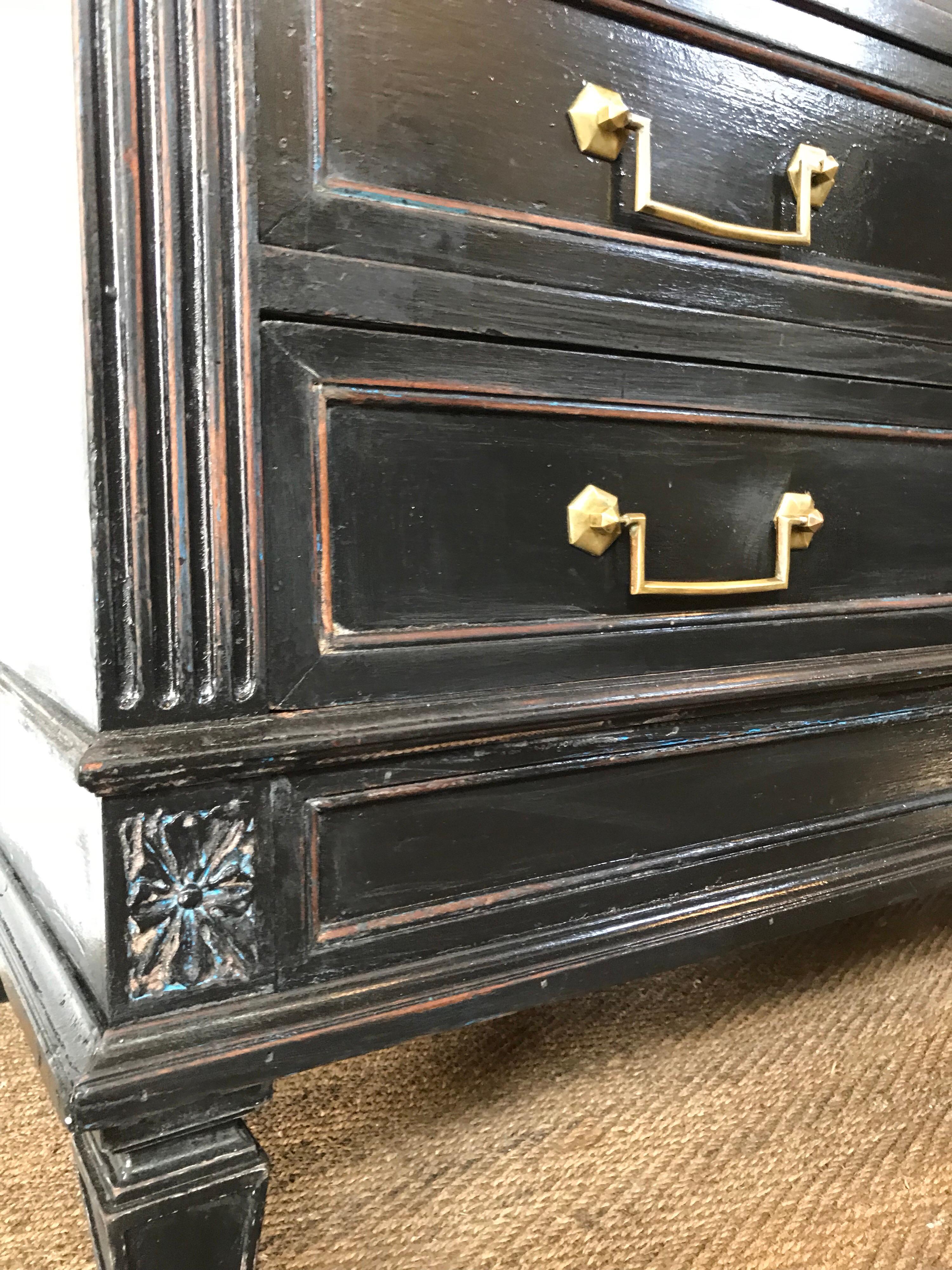 Louis XVI Style Ebonized Marble-Top Chest In Good Condition In Charlottesville, VA