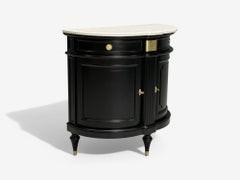 Louis XVI Style, Ebony, Bronze, Marble, Demi Lune Server, France, 1930s
