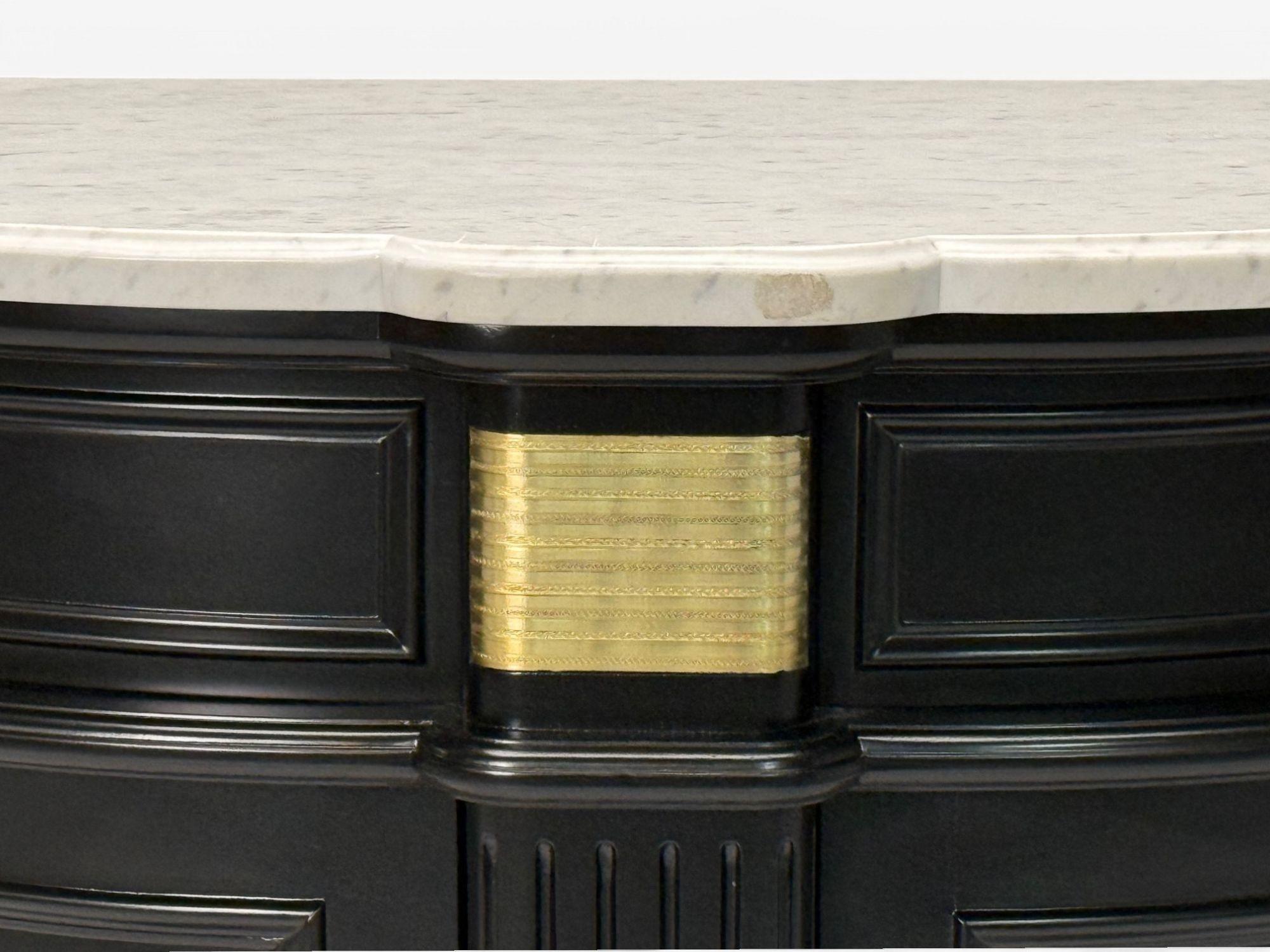 Louis XVI Style, Ebony, Bronze, Marble, Demi Lune Server, France, 1930s In Good Condition For Sale In Manhasset, NY