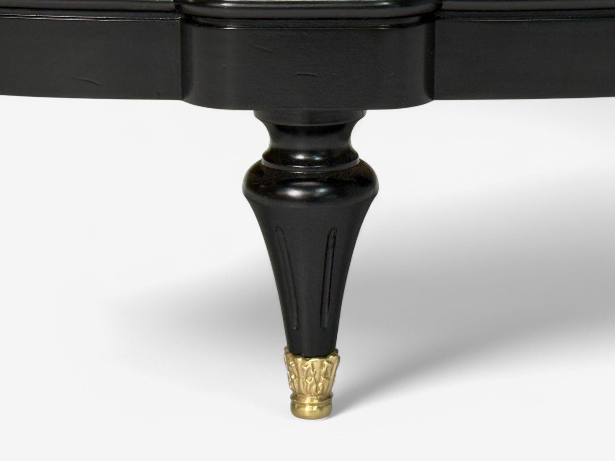 Louis XVI Style, Ebony, Bronze, Marble, Demi Lune Server, France, 1930s For Sale 2