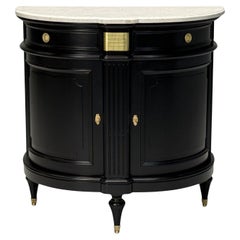 Serveur Demi Lune de style Louis XVI, ébène, bronze, marbre, France, années 1930