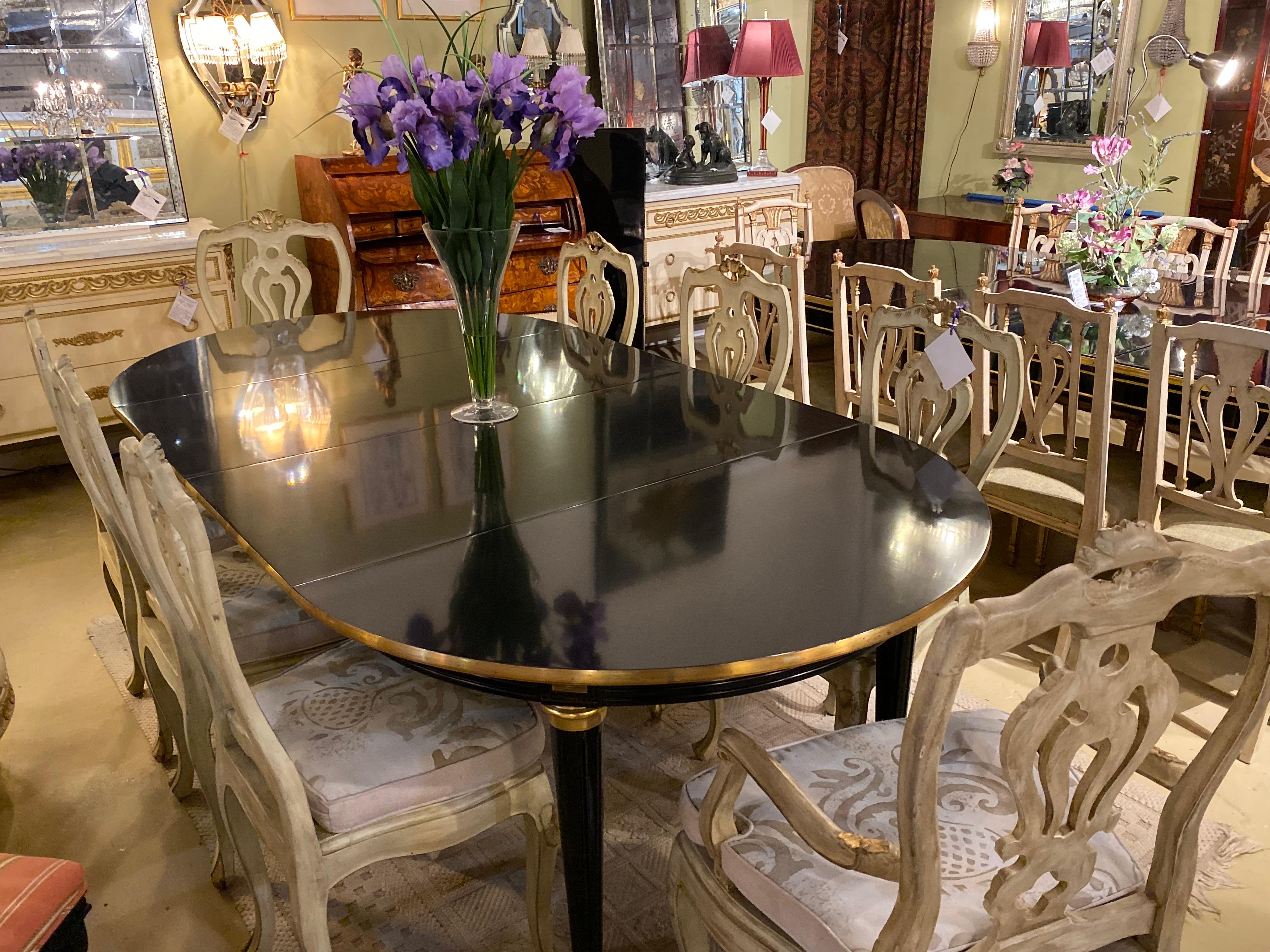 Louis XVI Style Ebony Center or Dining Table Manner of Maison Jansen, Refinished In Good Condition In Stamford, CT