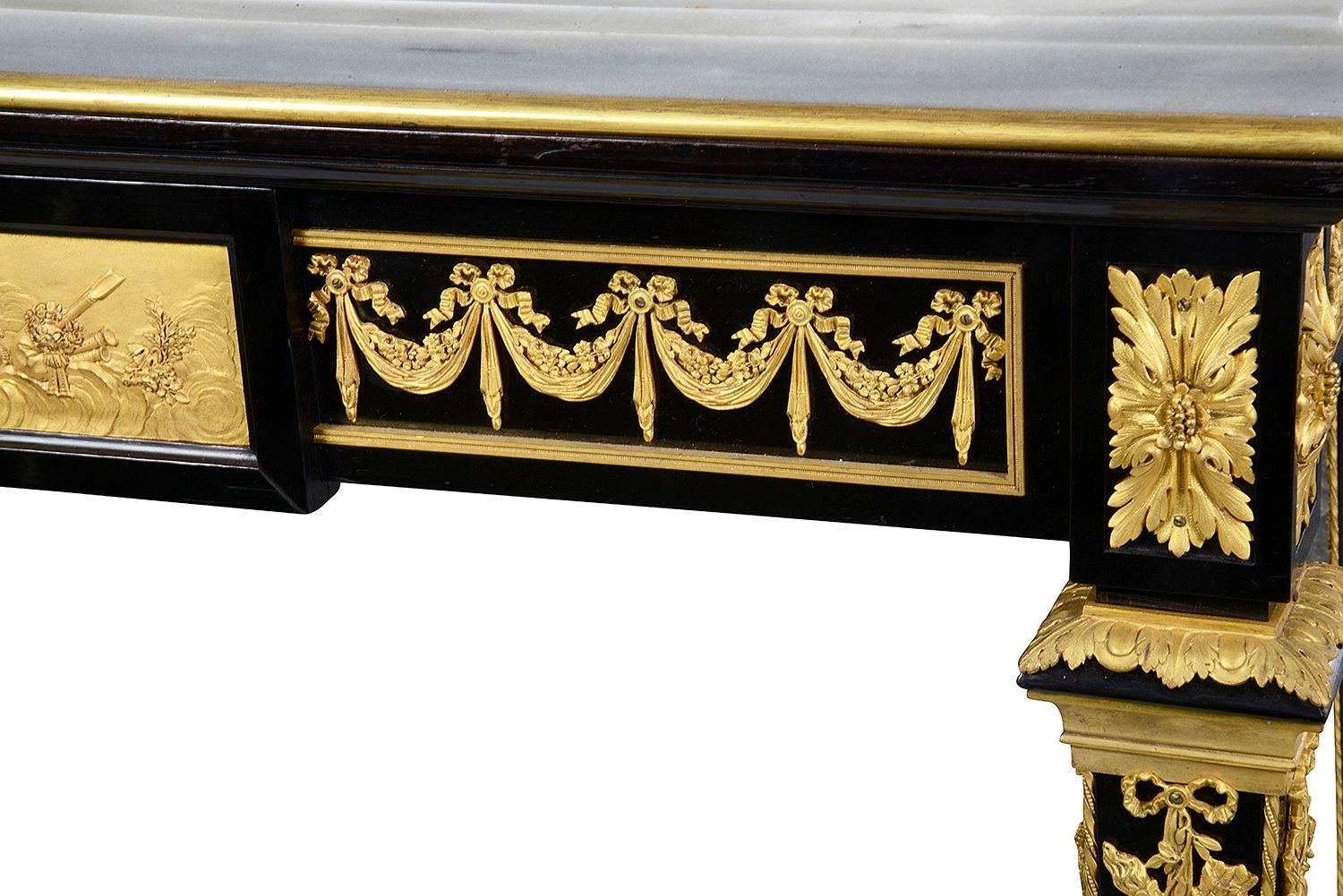 Louis XVI style Ebony centre table, attributed to Paul Sormani In Good Condition For Sale In Brighton, Sussex