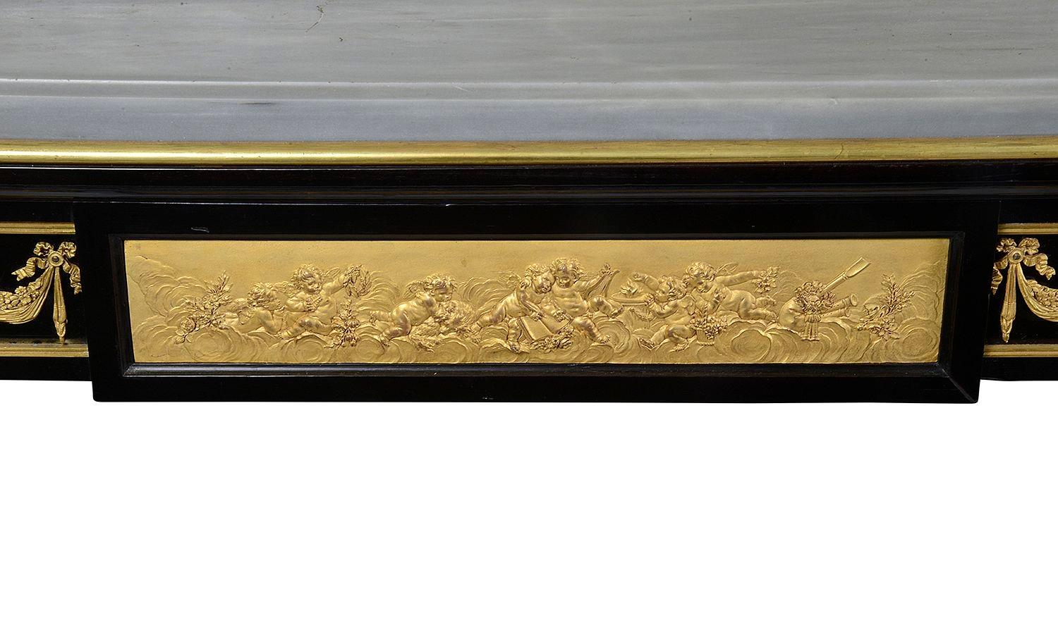 19th Century Louis XVI style Ebony centre table, attributed to Paul Sormani For Sale
