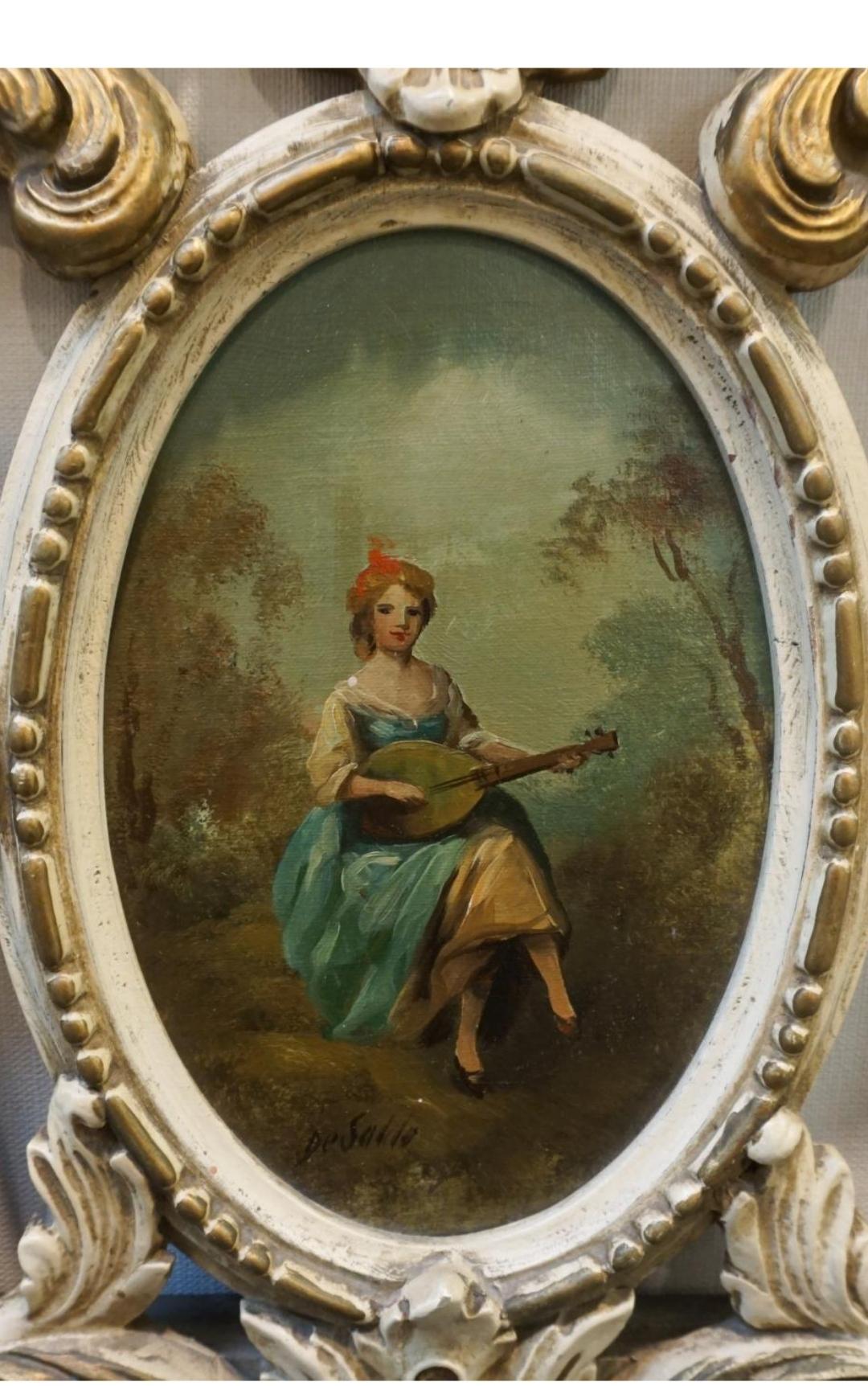 Handbemalter Trumeau-Spiegel im Louis-XVI-Stil, Emaille, vergoldet, dekoriert und signiert (Louis XVI.) im Angebot