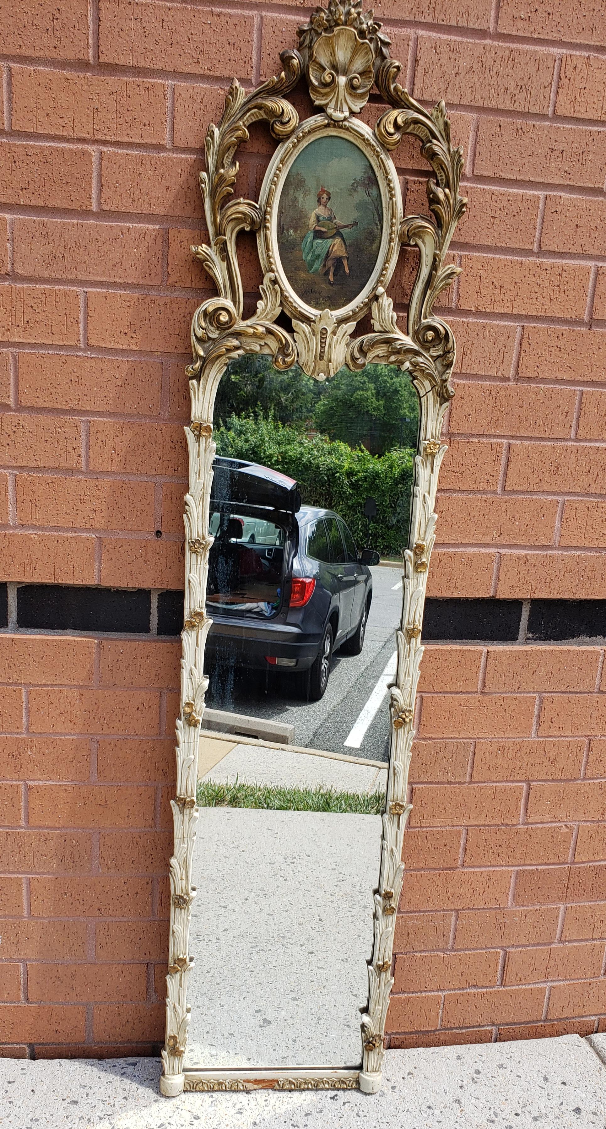 Louis XVI Style Enamel, Gilt Decorated And Signed Hand Painted Trumeau Mirror For Sale 1