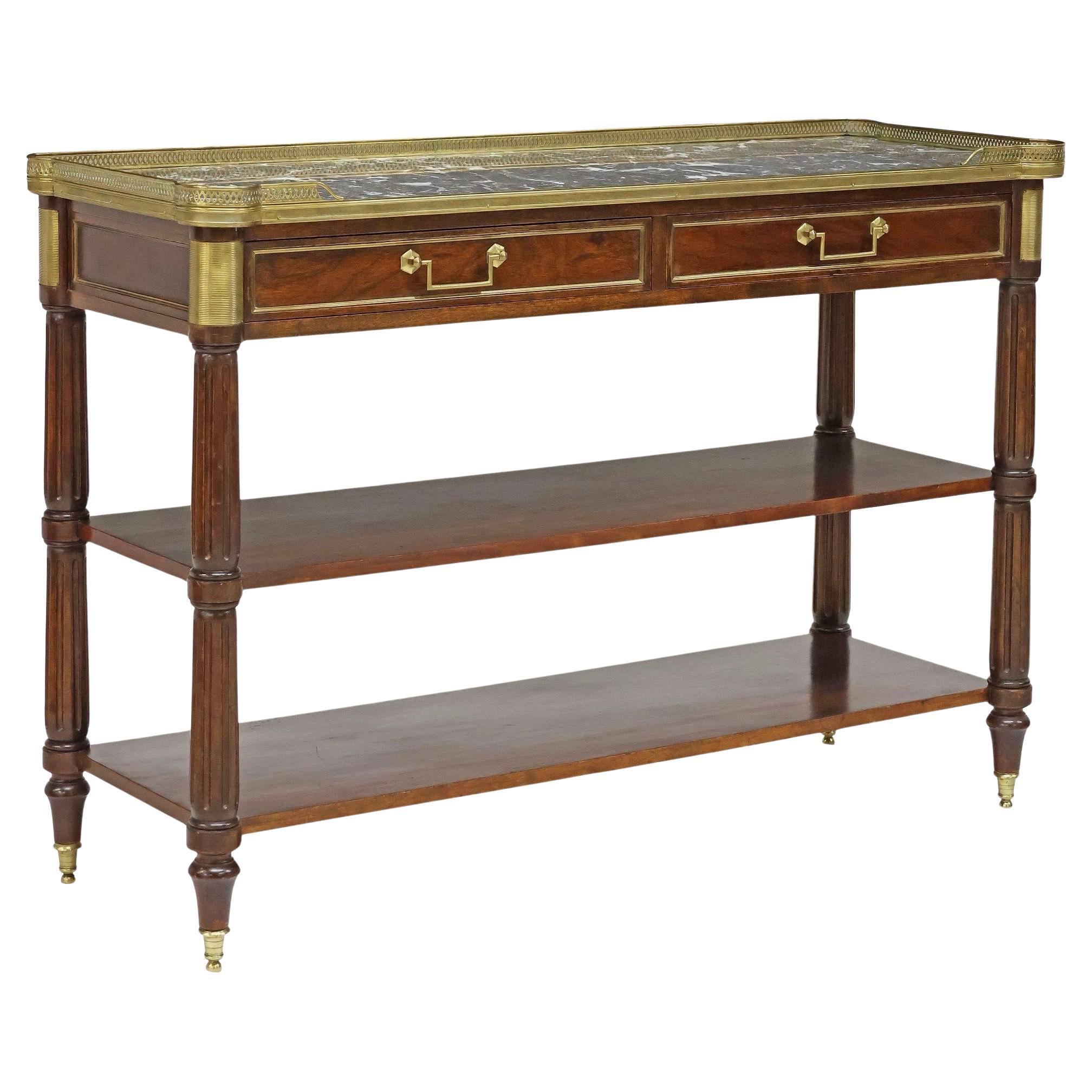 Louis XVI Style Etagere Server Brass Gallery and Marble Top For Sale