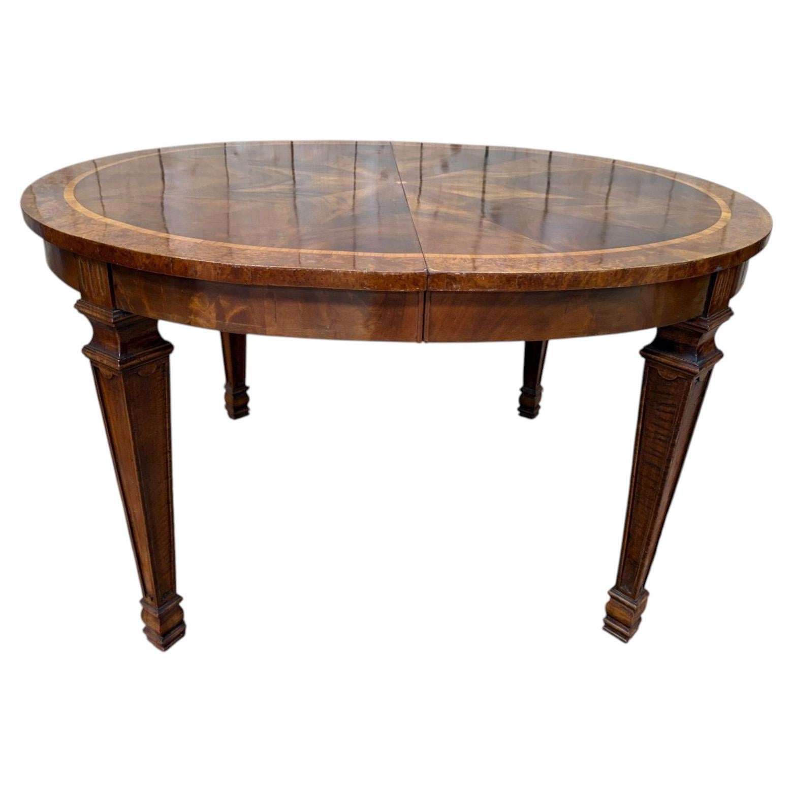 Louis XVI Style Extendable Oval Table – Walnut and Burl Marquetry For Sale