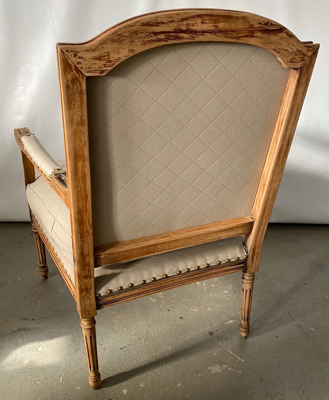 Carved Louis XVI Style Fauteuil and Matching Side Chair For Sale