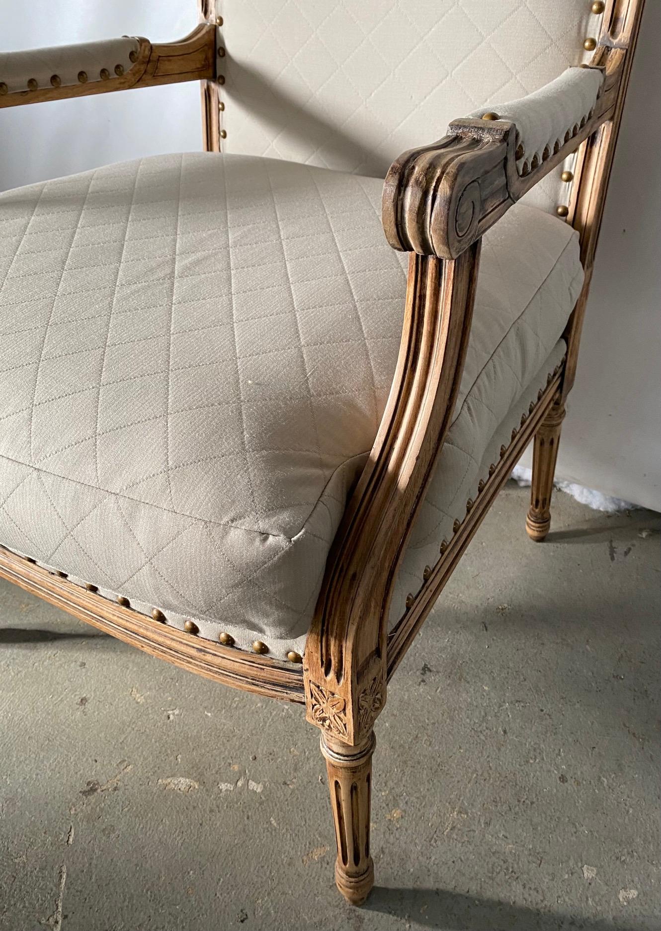 20th Century Louis XVI Style Fauteuil and Matching Side Chair For Sale