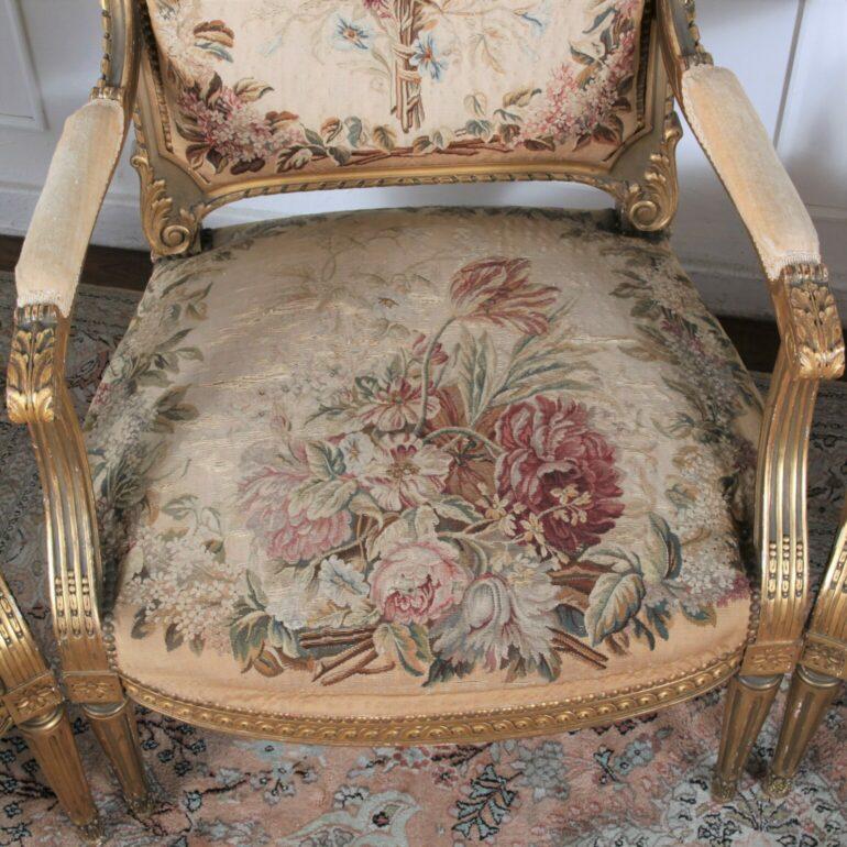 Louis XVI Style Fauteuils with Original Aubusson Upholstery – Set of Four In Good Condition For Sale In Vancouver, British Columbia