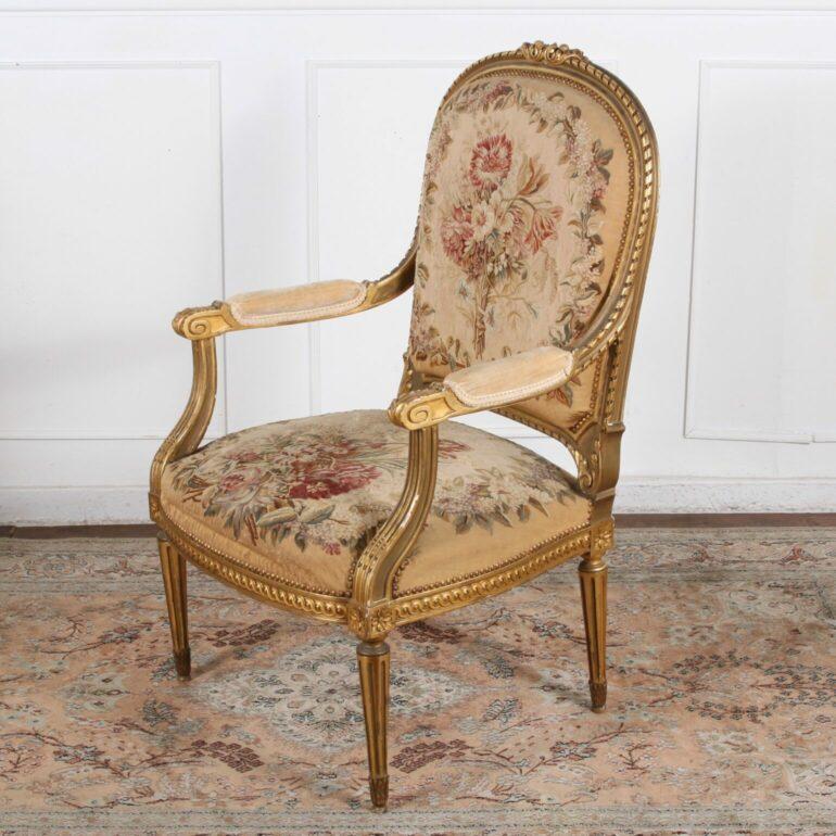 19th Century Louis XVI Style Fauteuils with Original Aubusson Upholstery – Set of Four For Sale