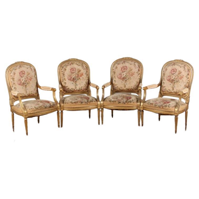 Louis XVI Style Fauteuils with Original Aubusson Upholstery – Set of Four For Sale