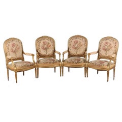 Louis XVI Style Fauteuils with Original Aubusson Upholstery – Set of Four