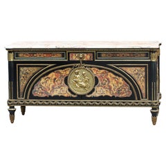 Louis XVI Style Faux Boulle Marquetry Ebonized Commode