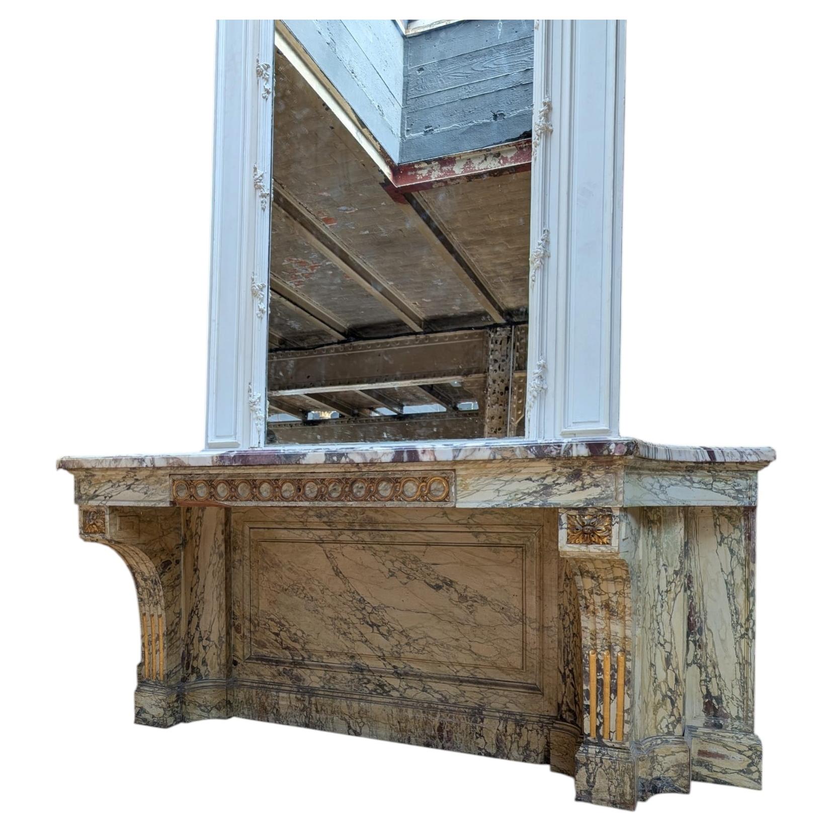 Louis XVI Style Faux-Marble Painted Console with Marble Top, France For Sale