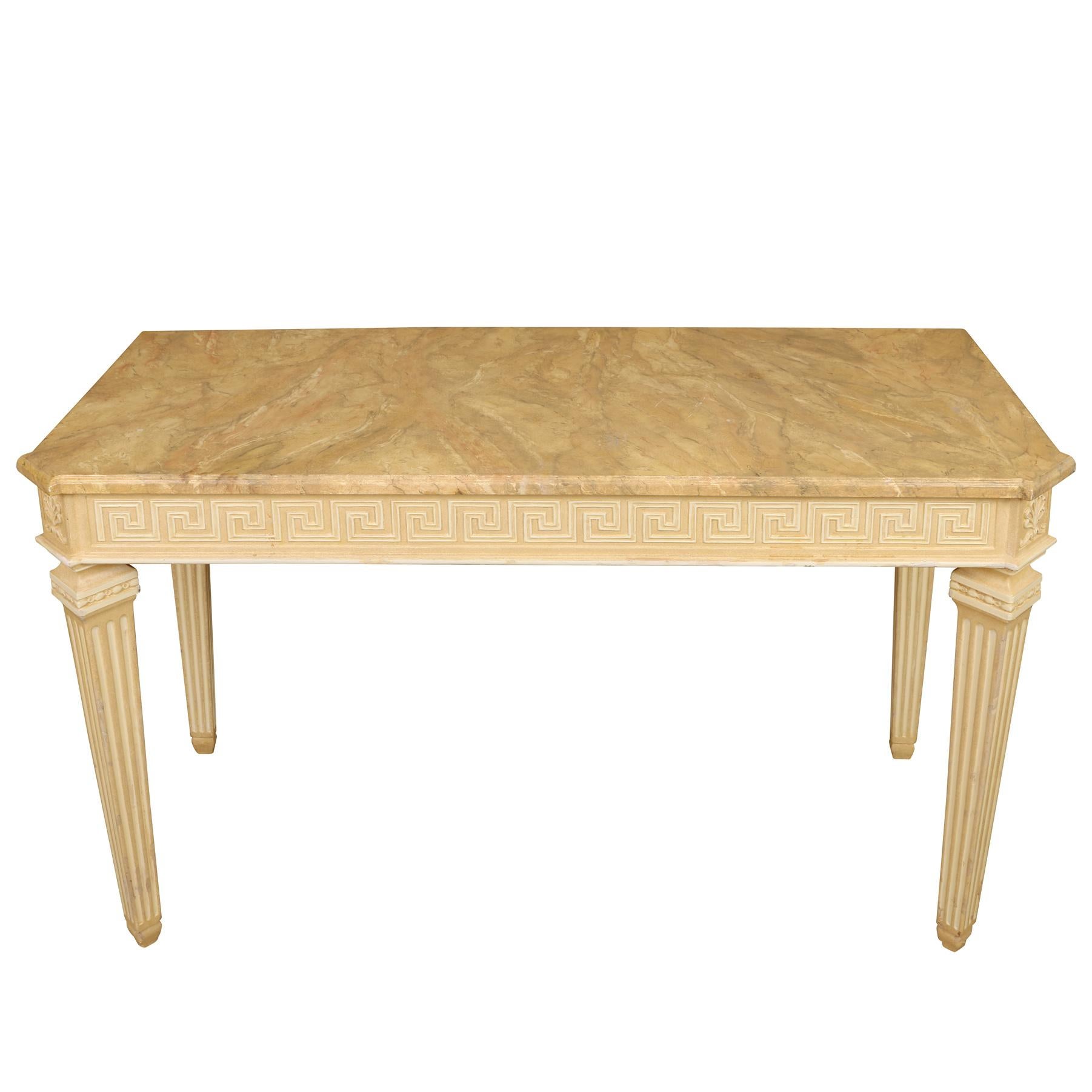 Hand-Painted Louis XVI Style Faux Marble Top Console Table For Sale