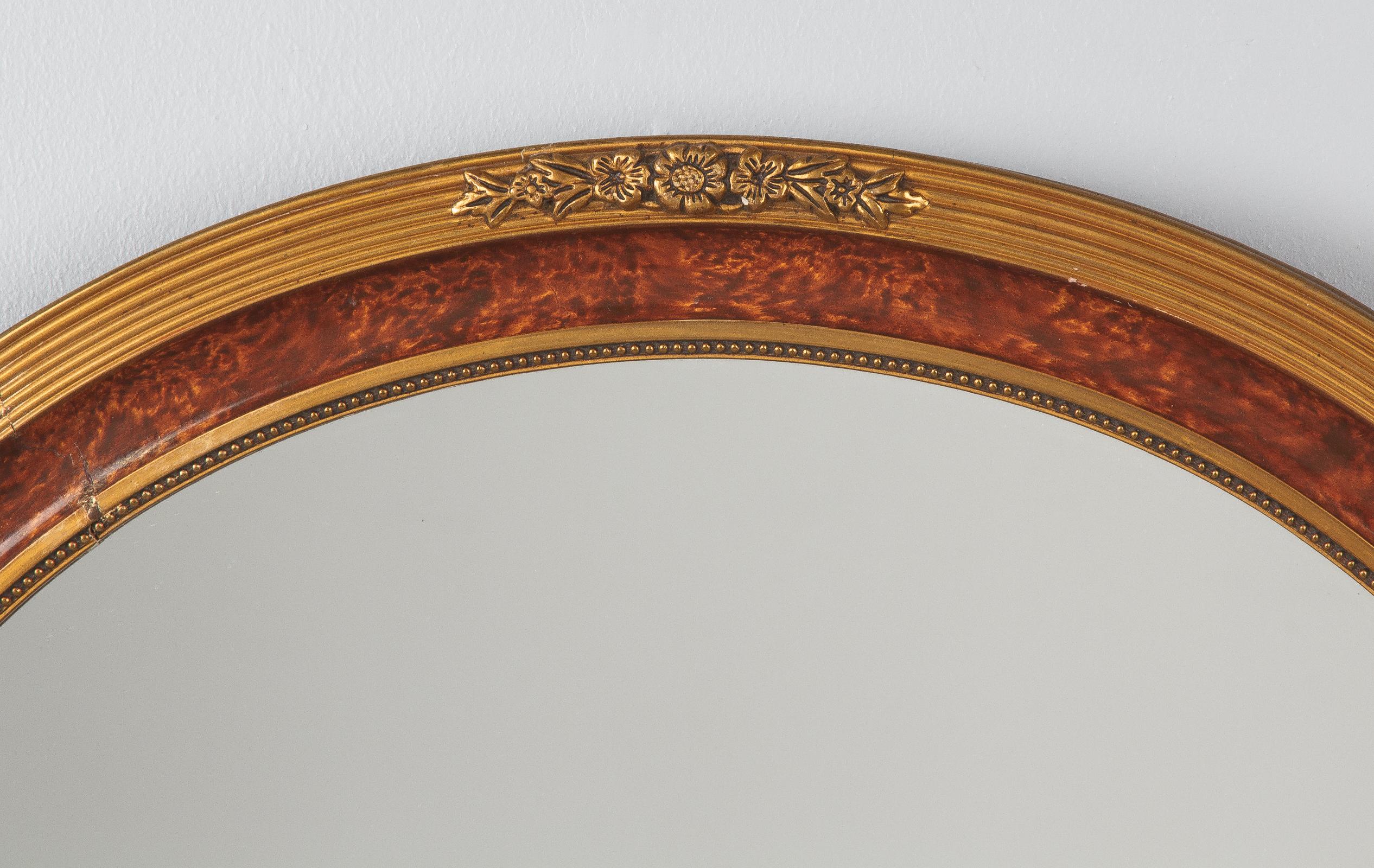 Louis XVI Style Faux Tortoise Oval Mirror, France, 1920s In Good Condition In Austin, TX