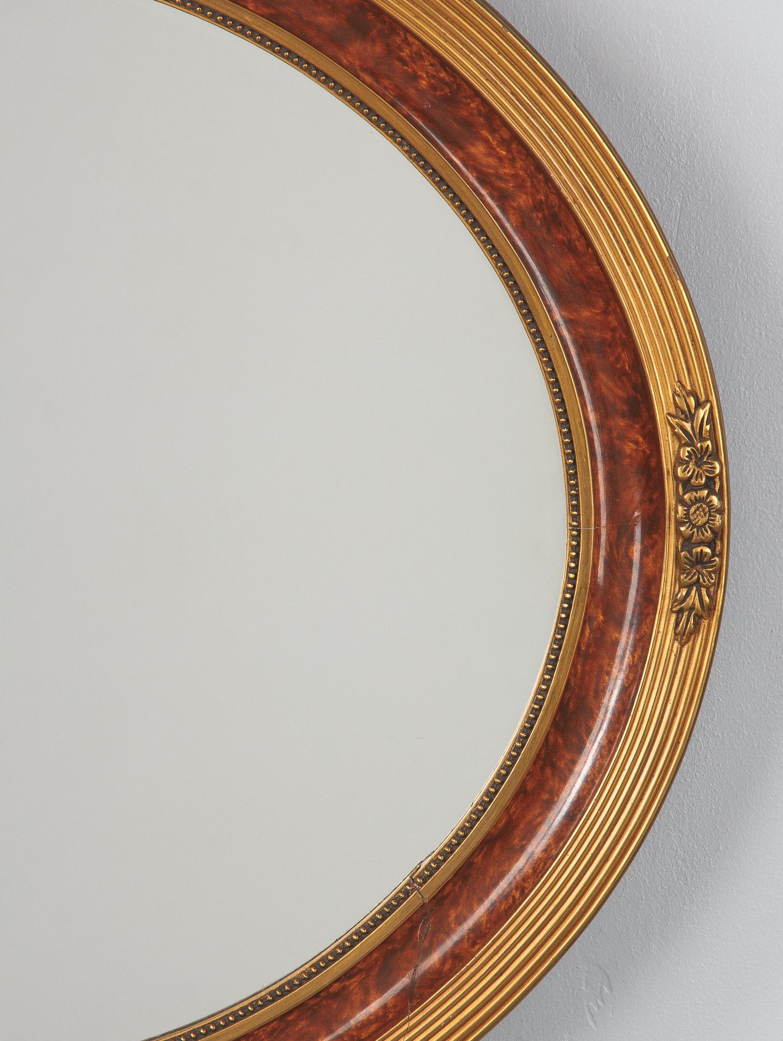 Early 20th Century Louis XVI Style Faux Tortoise Oval Mirror, France, 1920s