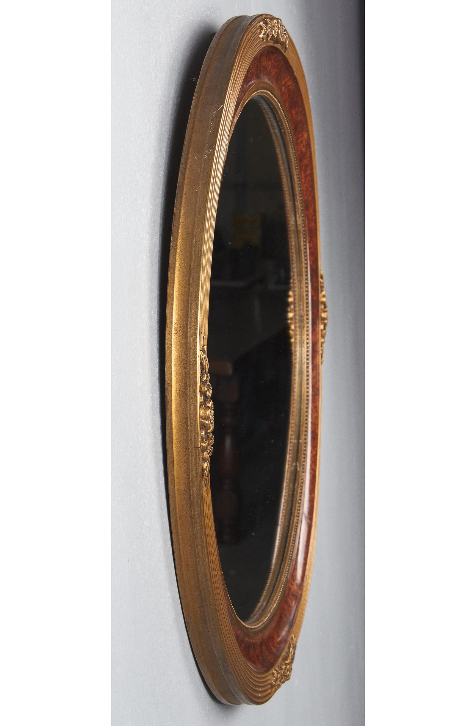Louis XVI Style Faux Tortoise Oval Mirror, France, 1920s 2