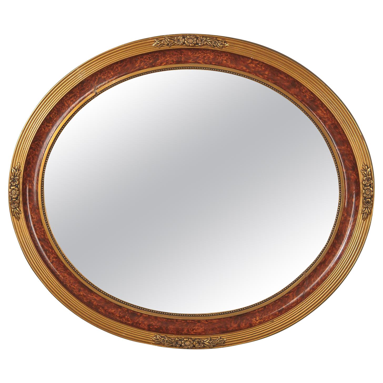 Louis XVI Style Faux Tortoise Oval Mirror, France, 1920s
