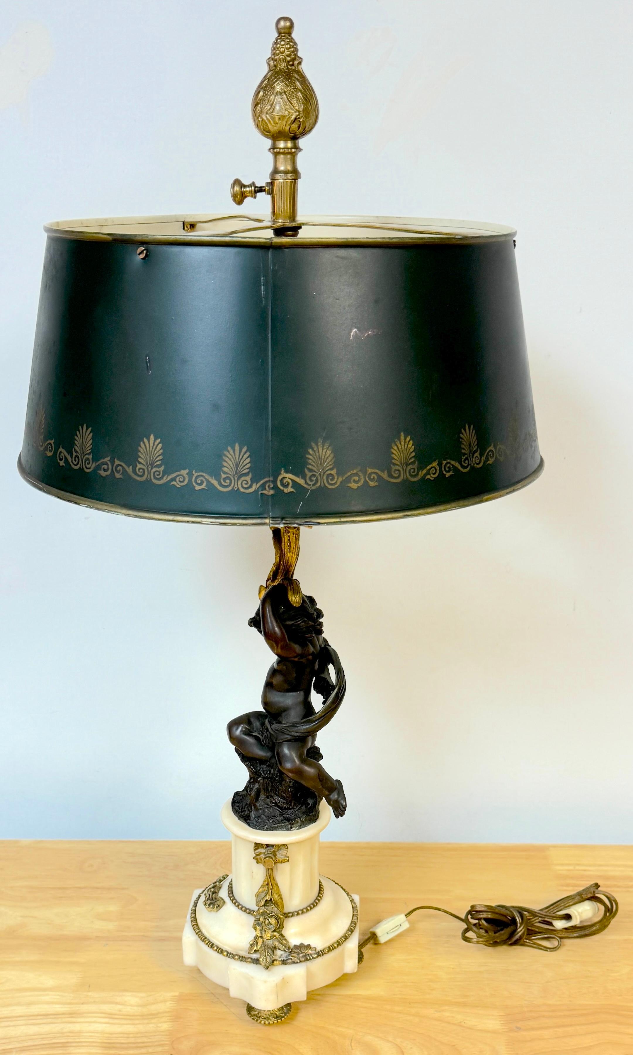 Louis XVI Style Figural Putti Ormolu & Bronze Tole Bouillotte Lamp For Sale 3