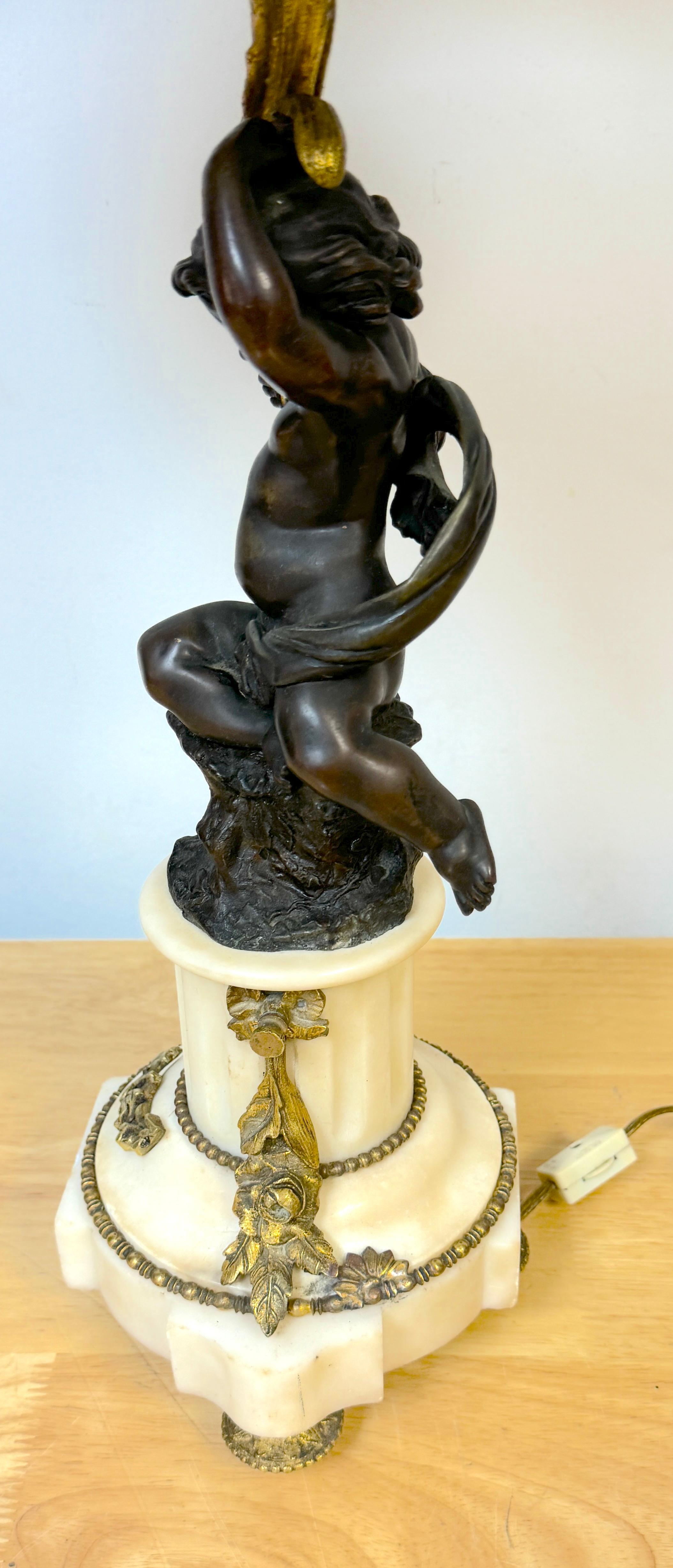 Louis XVI Style Figural Putti Ormolu & Bronze Tole Bouillotte Lamp For Sale 4