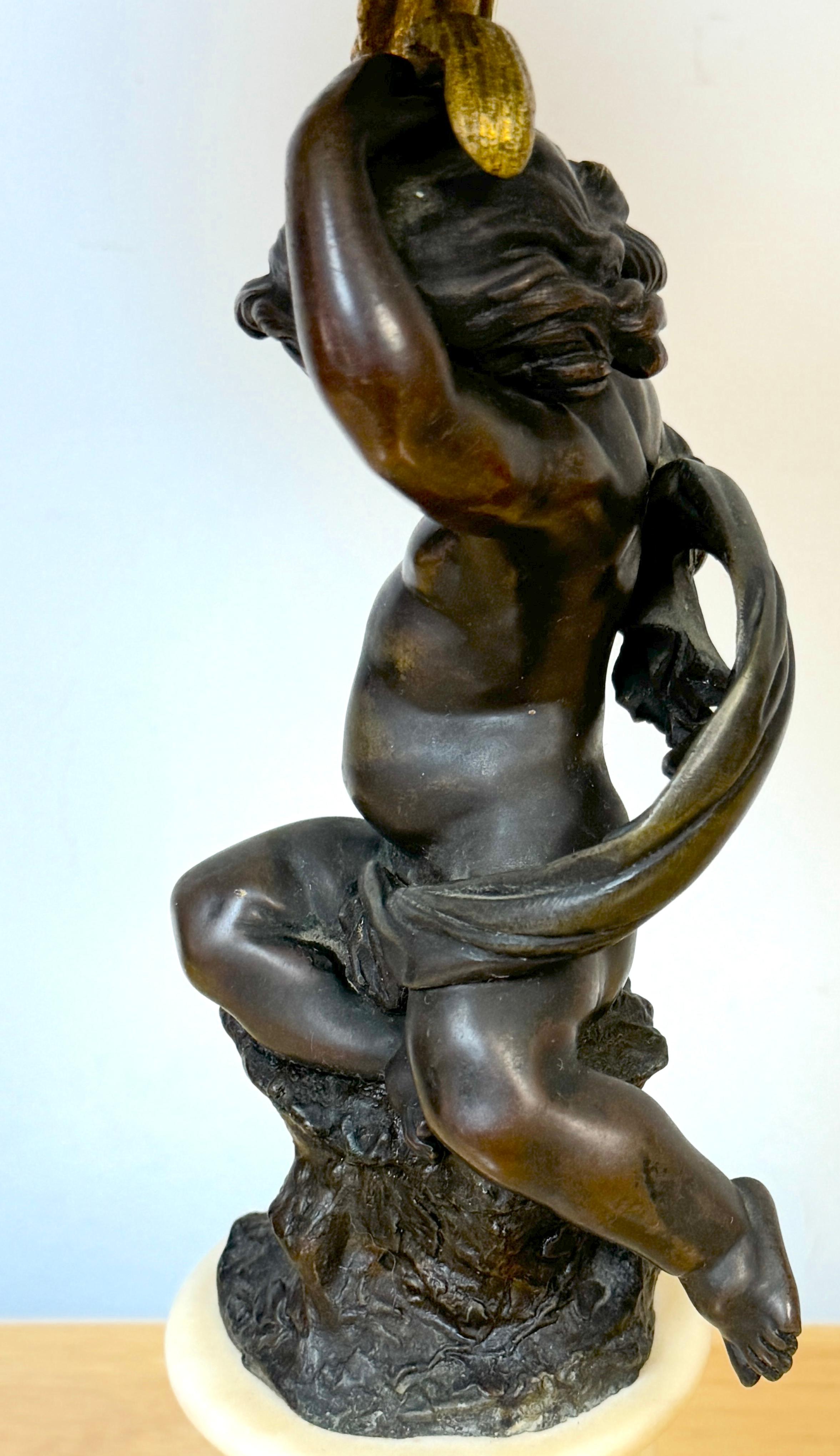 Louis XVI Style Figural Putti Ormolu & Bronze Tole Bouillotte Lamp For Sale 5