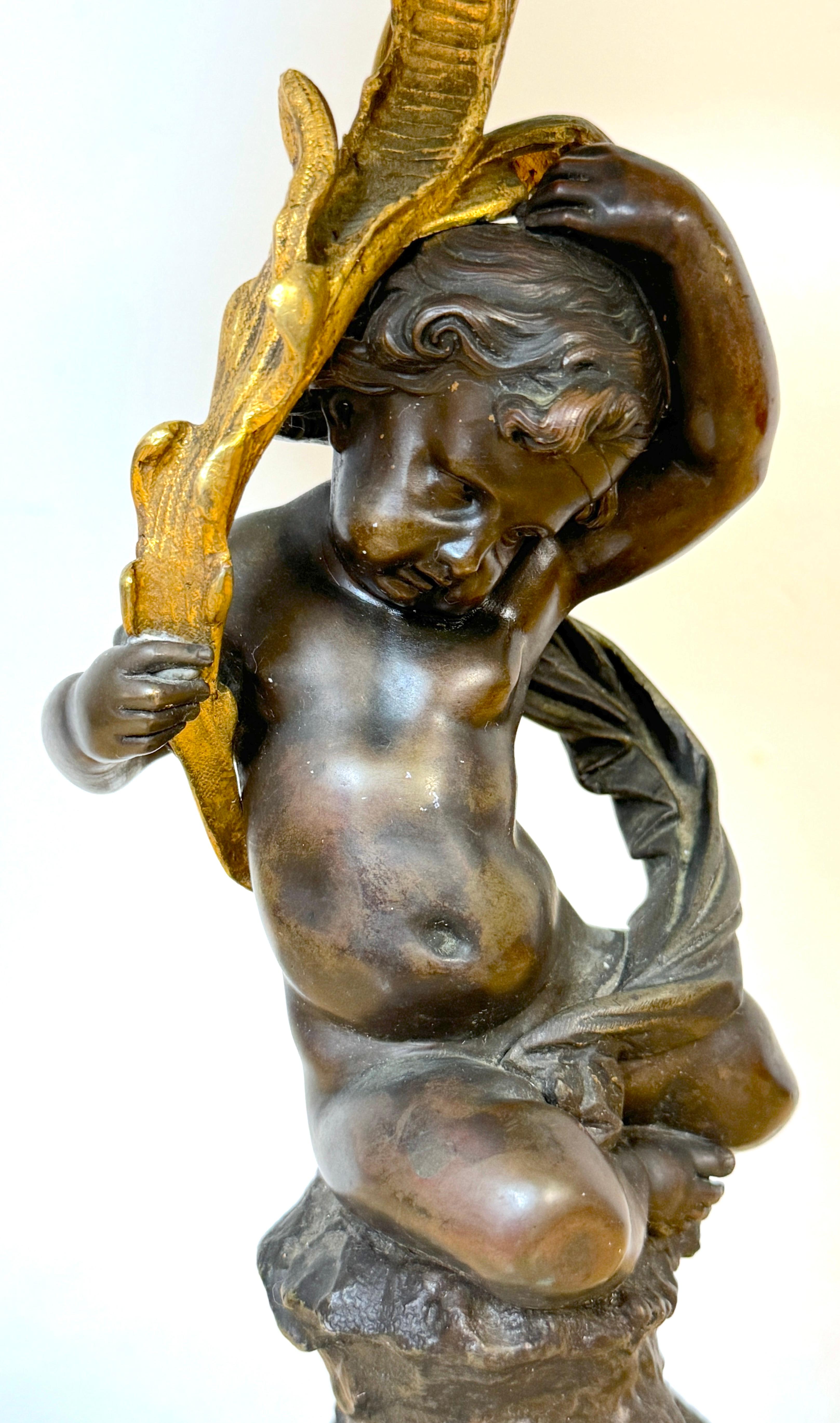 Louis XVI Style Figural Putti Ormolu & Bronze Tole Bouillotte Lamp For Sale 6