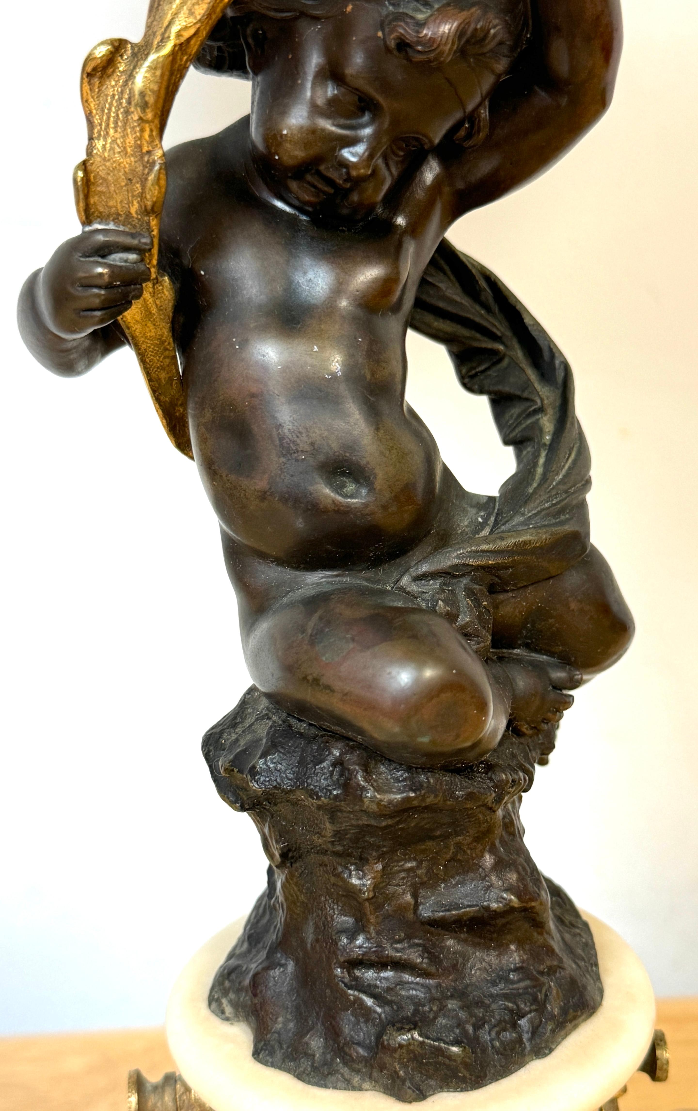 Louis XVI Style Figural Putti Ormolu & Bronze Tole Bouillotte Lamp For Sale 7
